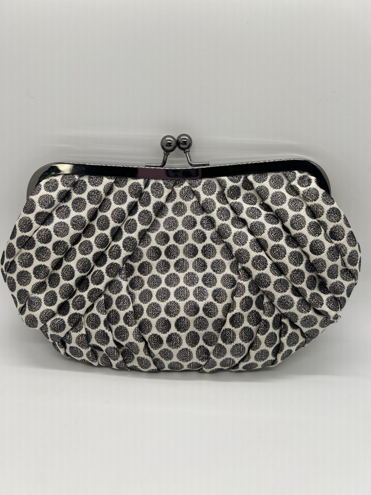 Kate Landry Evening Clutch Silver Metallic Polka Dots Silver Short Chain