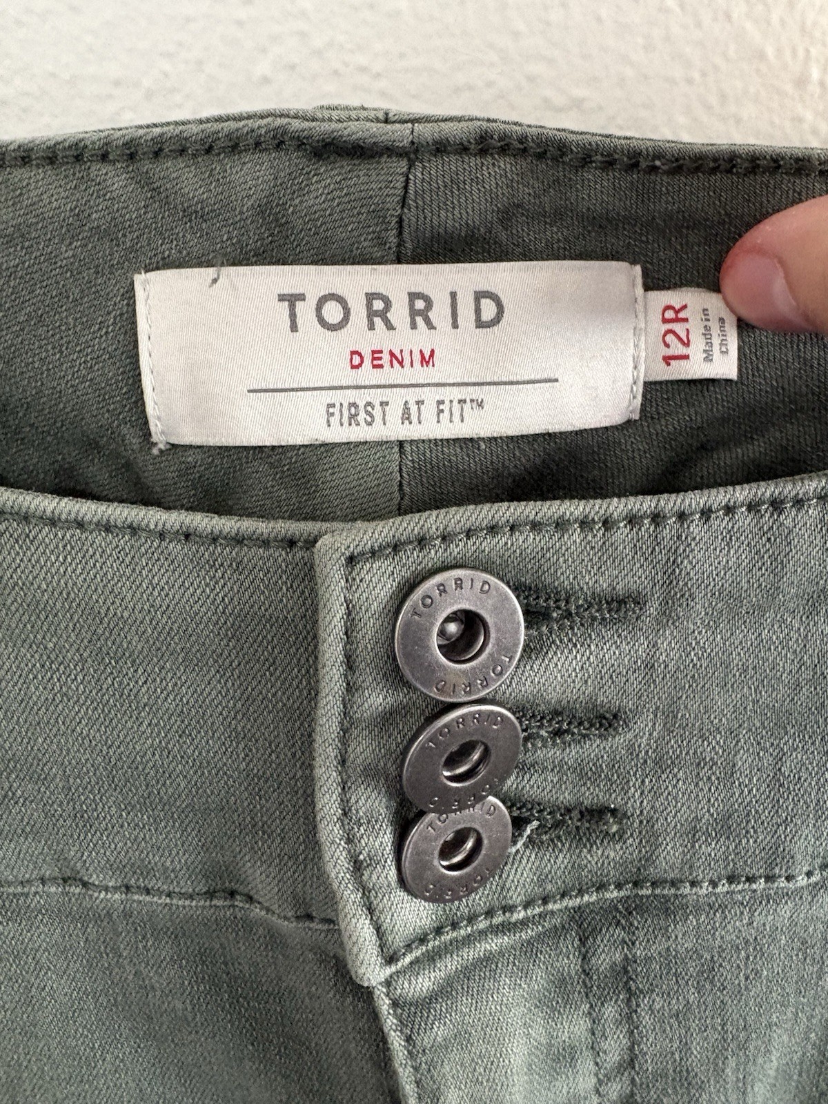 Torrid First at Fit Multi Zip High Rise Skinny Jeggings Olive Green 12R