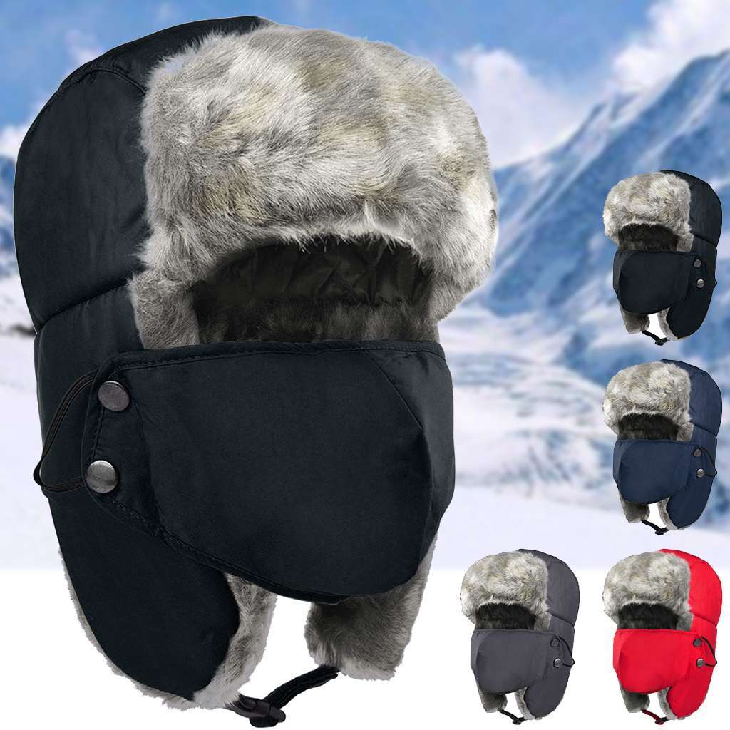 Men Winter Ear Flap Trapper Hat Face Mask Fur thermal Warm Snow Ski Cap Women