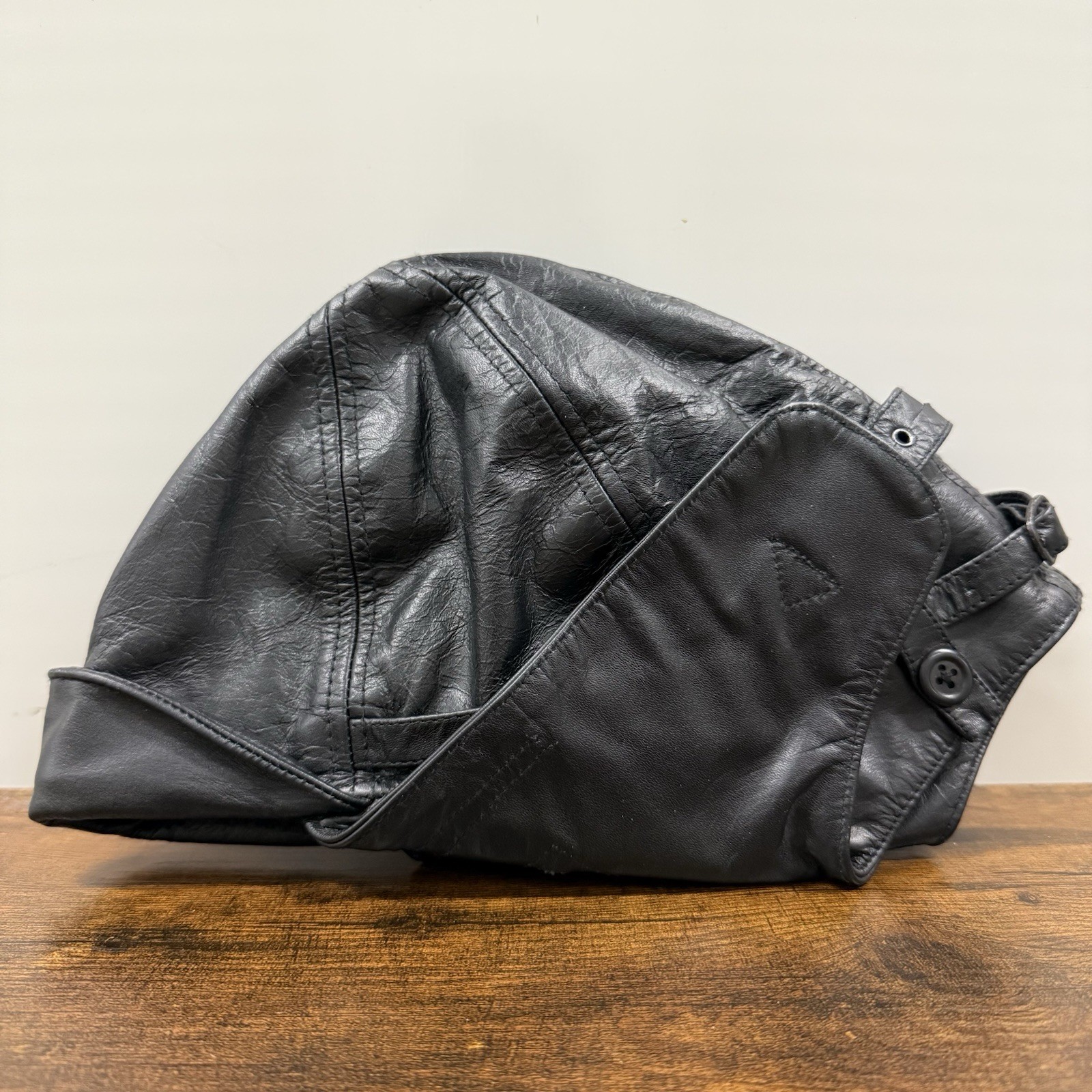 Mil-Tec Black Leather Flight Hood Aviation Pilot Helmet WW1 Repro Cap Hat Large