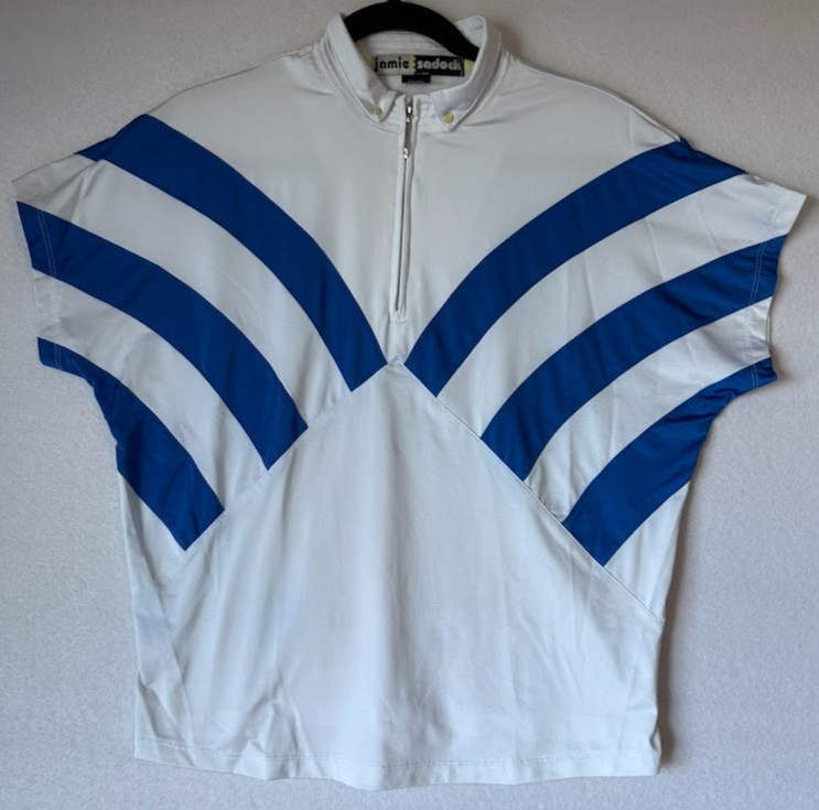 Jamie Sadock Golf Polo Women Medium White Blue Striped Quarter Zip Stretch Top