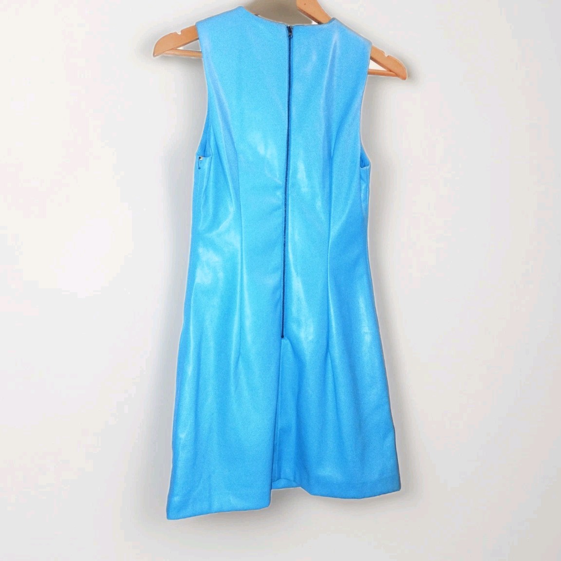 NWT Light Blue Leather Mini Zipper Dress XS