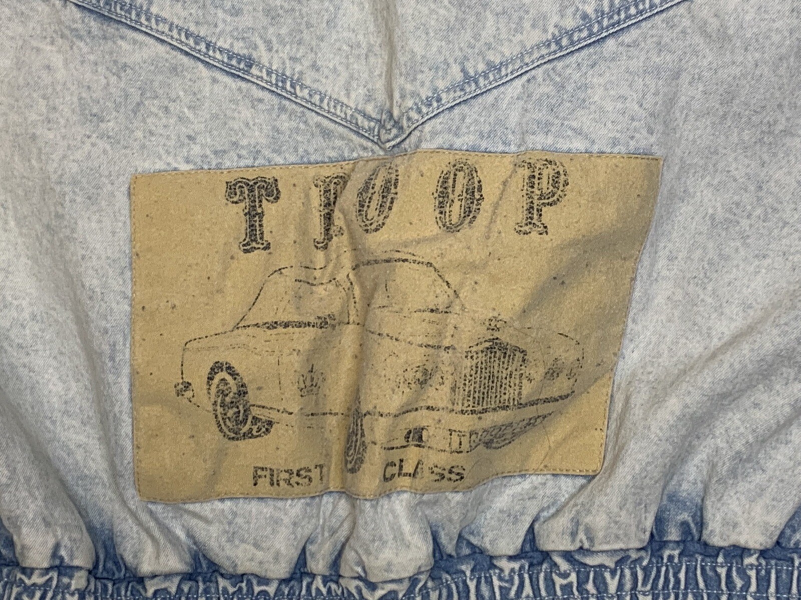 VTG Troop Crown 90’s Washed Denim Jean Jacket Full Zip Embroidered Size XL
