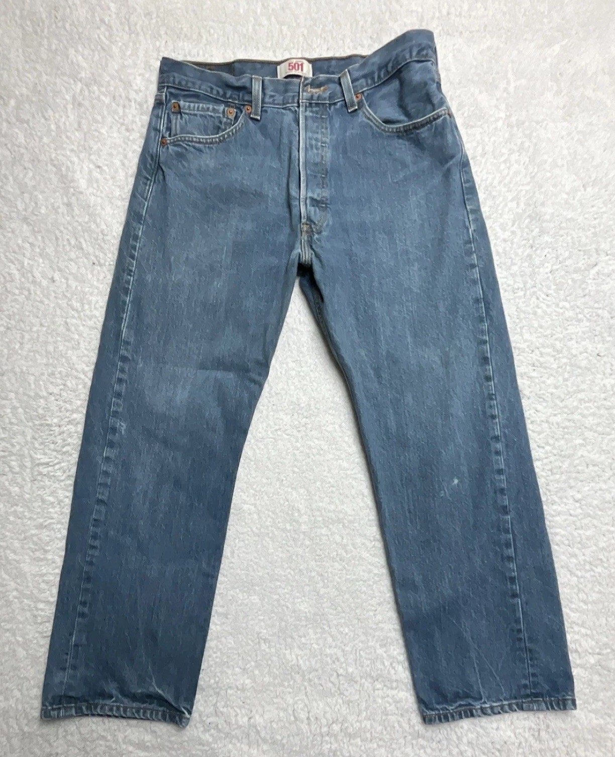 Levi’s Blue Denim Straight Jeans Button Logo 5-Pocket Design Classic