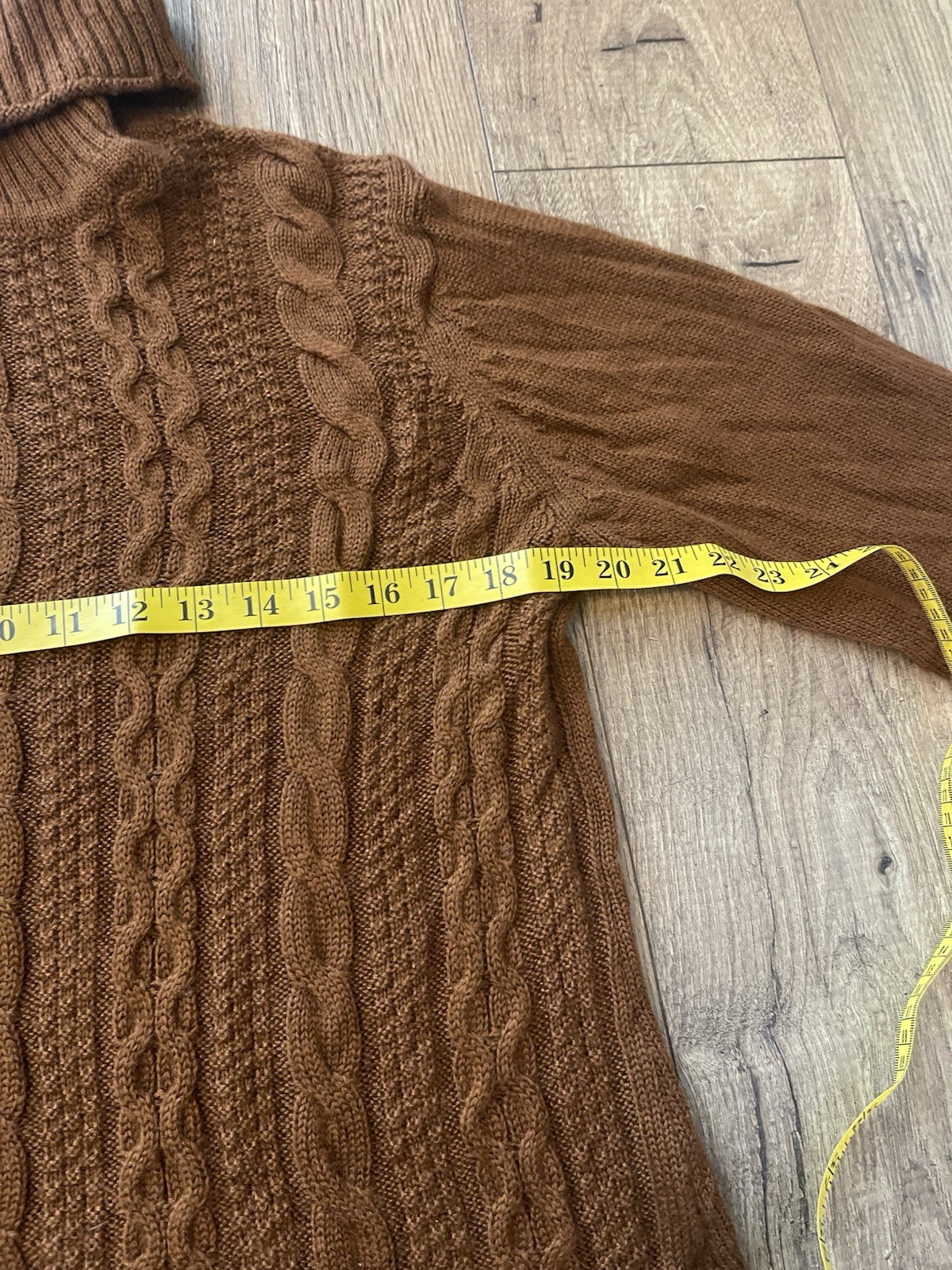 North Style Womens Brown Wool Blend Cable Knit Turtleneck Sweater Size Large
