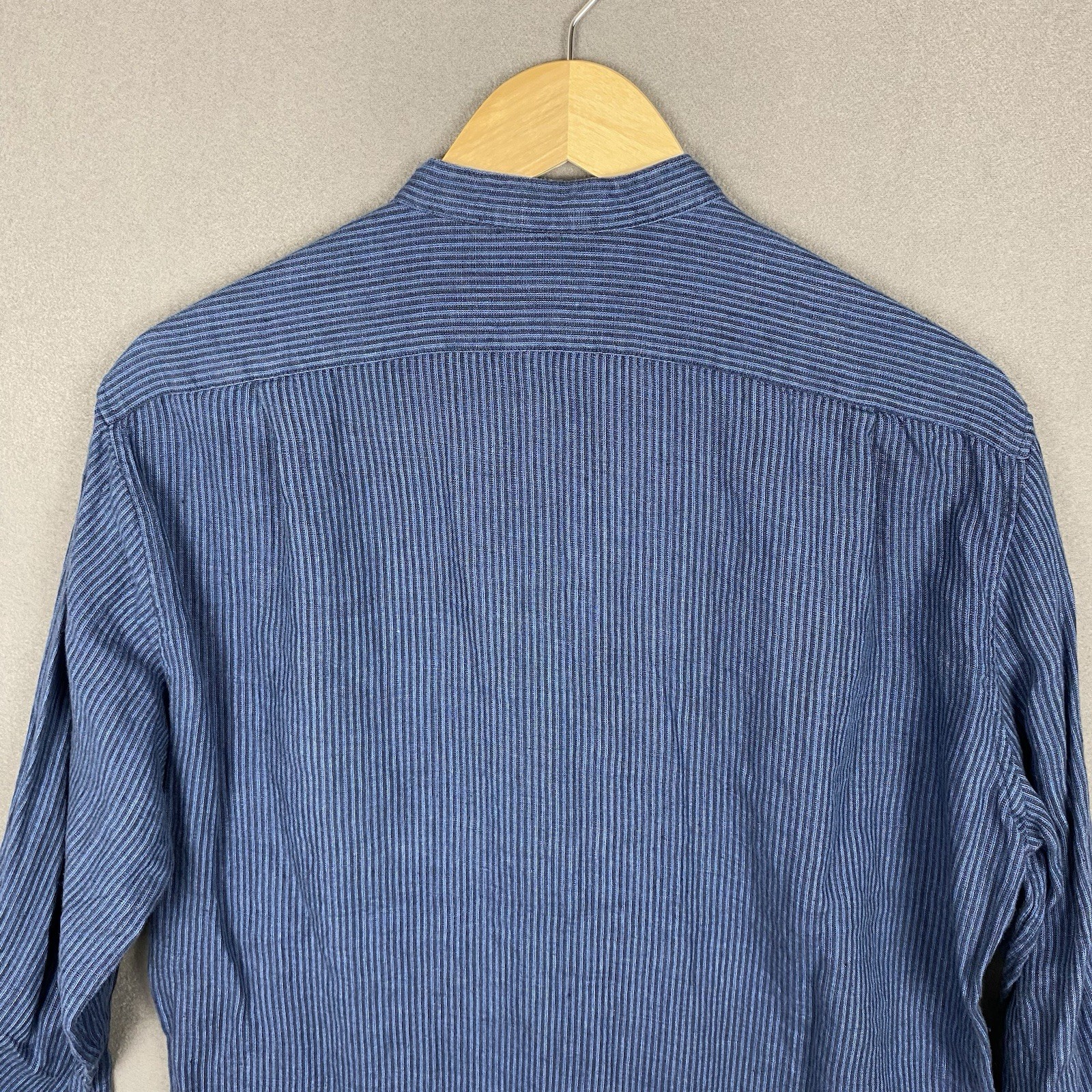 J Crew Shirt Mens Medium Baird McNutt Irish Linen Band Collar Long Sleeve Navy