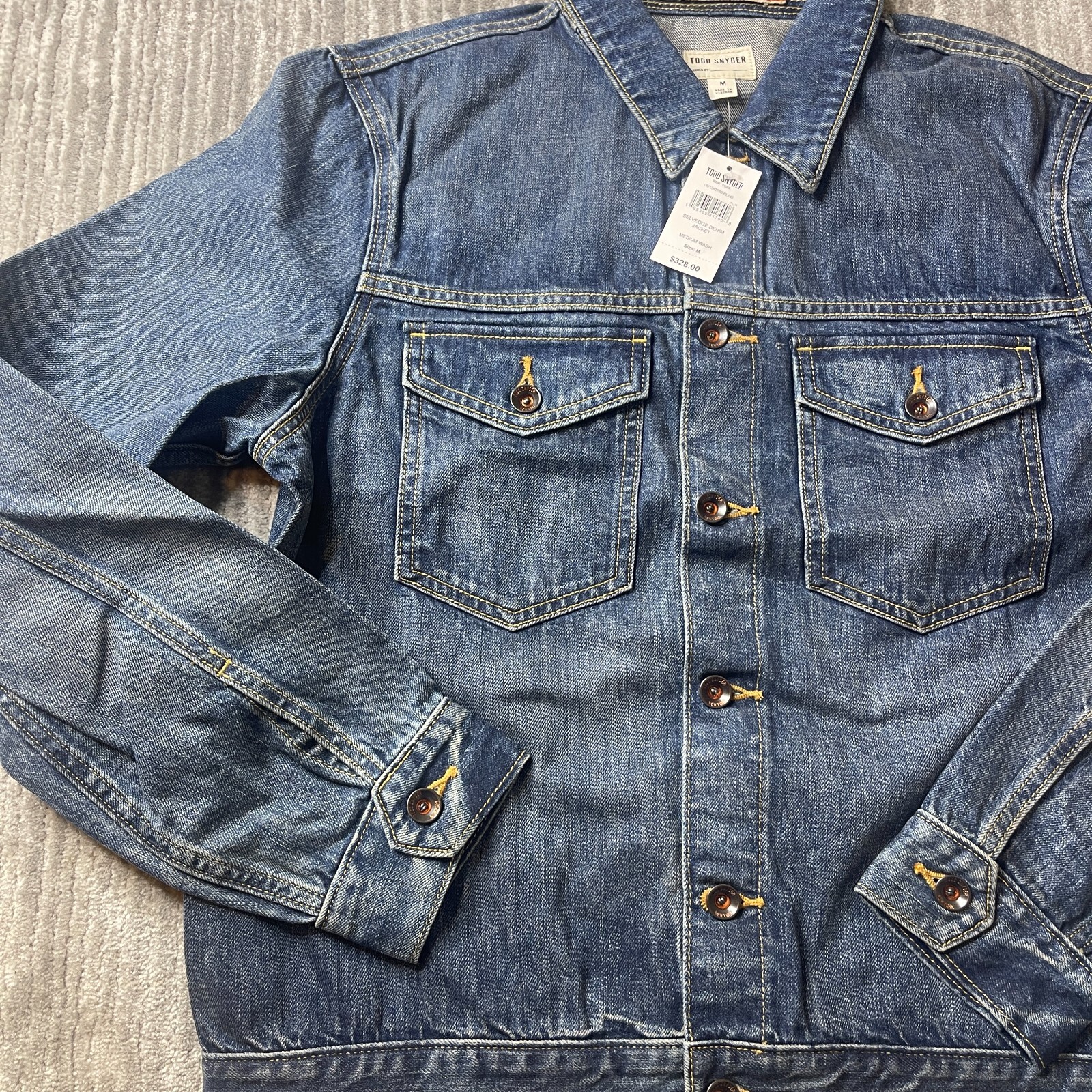 Todd Snyder Jacket Mens Medium Selvedge Denim Trucker Dark Wash Blue Button NEW