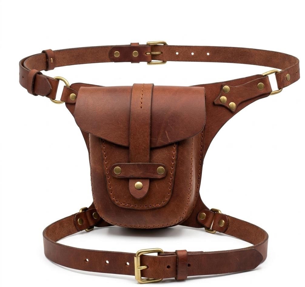 Rare Handmade Leather Thigh Bag Vintage Utility Waist Pouch Gift For Him