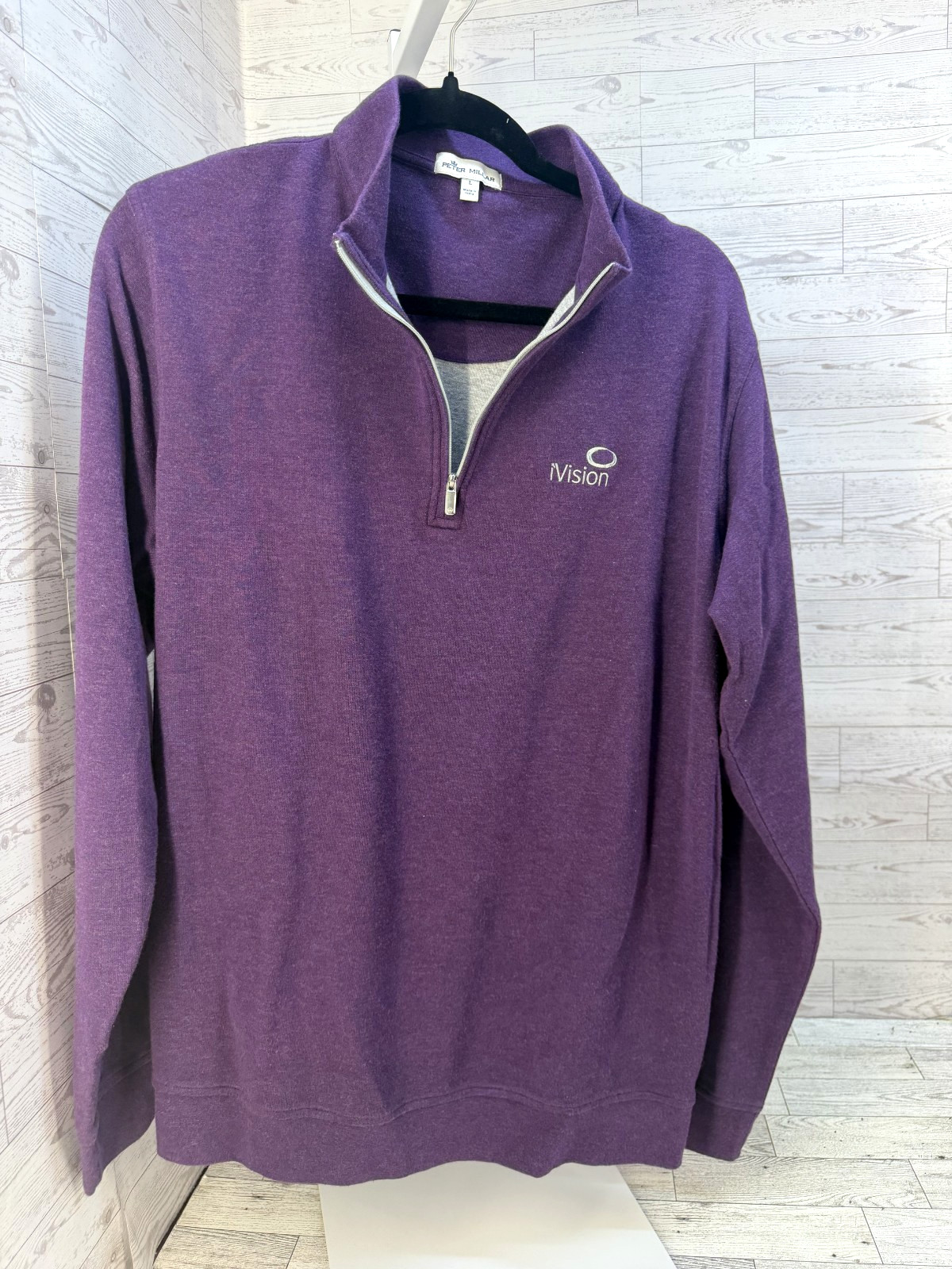 Peter Millar Pullover Mens LARGE Solid Purple Quarter Zip Golf Ivision Logo