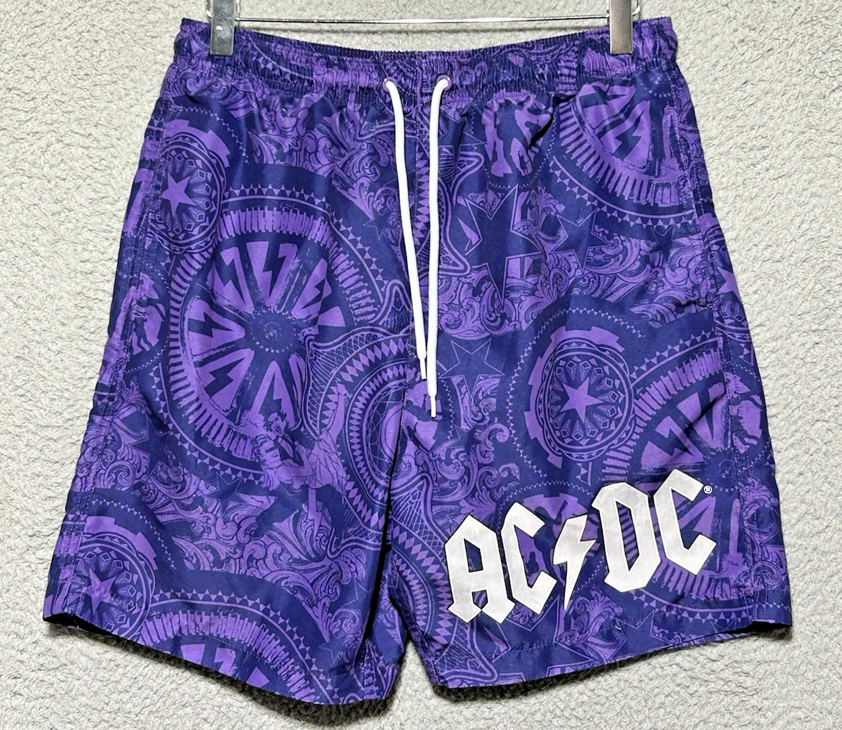 AC/DC Mens Swim Shorts Sz Medium Trunks Dark Purple Drawstring
