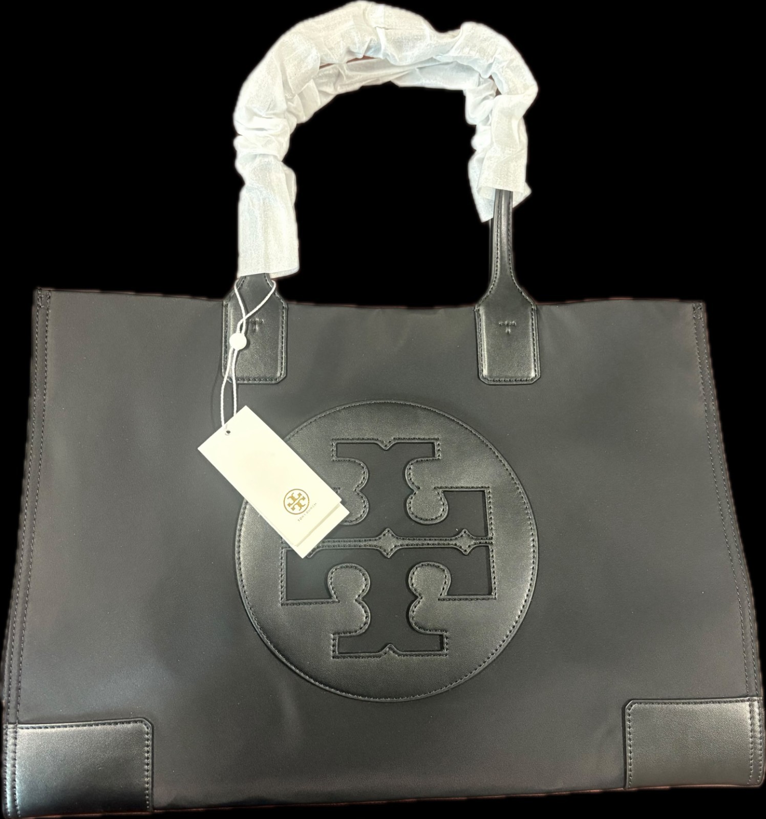 Tory Burch Ella Tote Large Black Nylon Shoulder Tote 55228