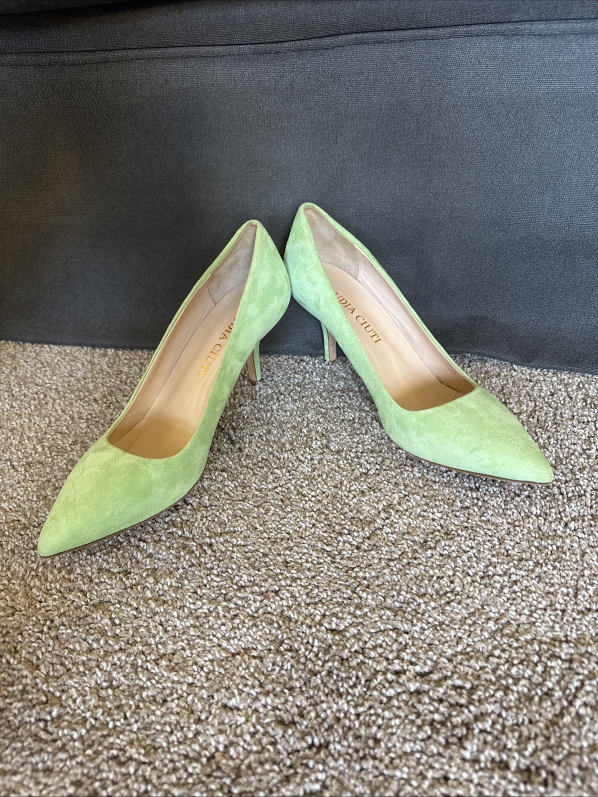 Claudia Ciuti Italy Green Suede Leather Heeled Pumps Shoes Vero Cuoio Size 7.5