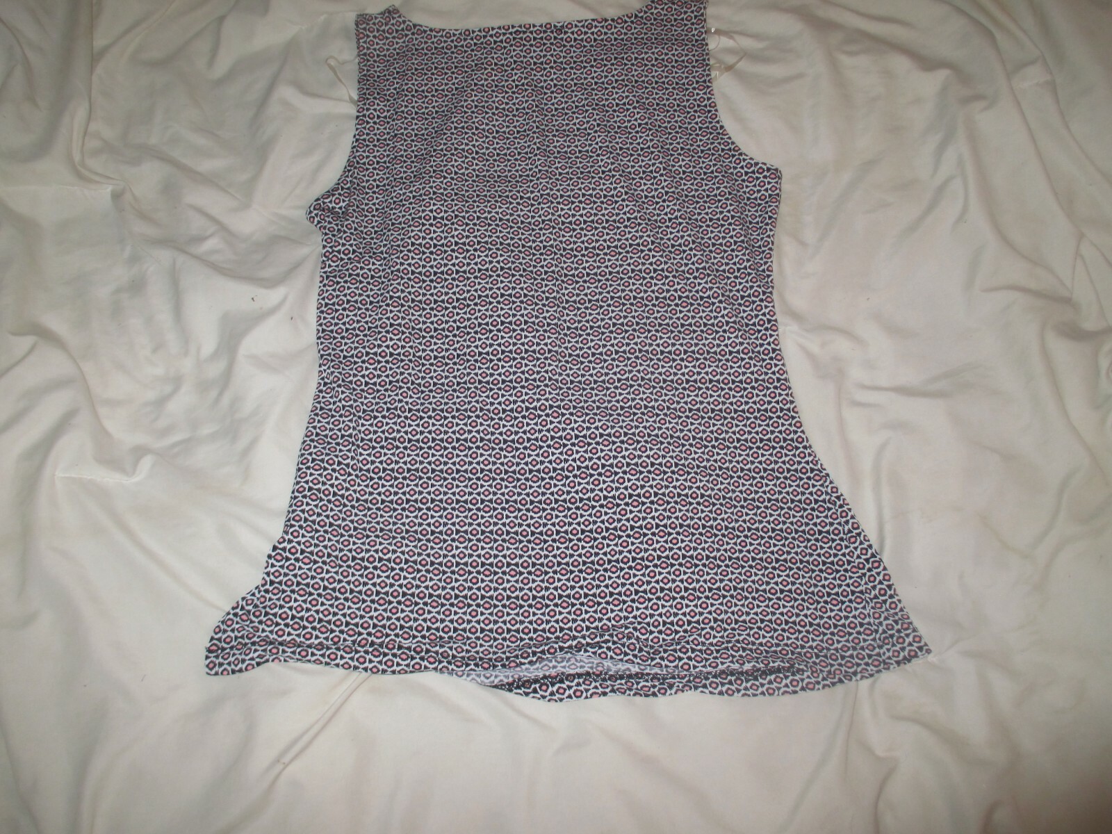 Jones New York White Brown Pink Geo Sleeveless Side Zipper Top Large