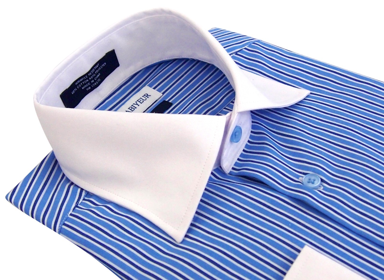 Labiyeur Slim Fit Double Blue White Stripes French Cuff Dress Shirt
