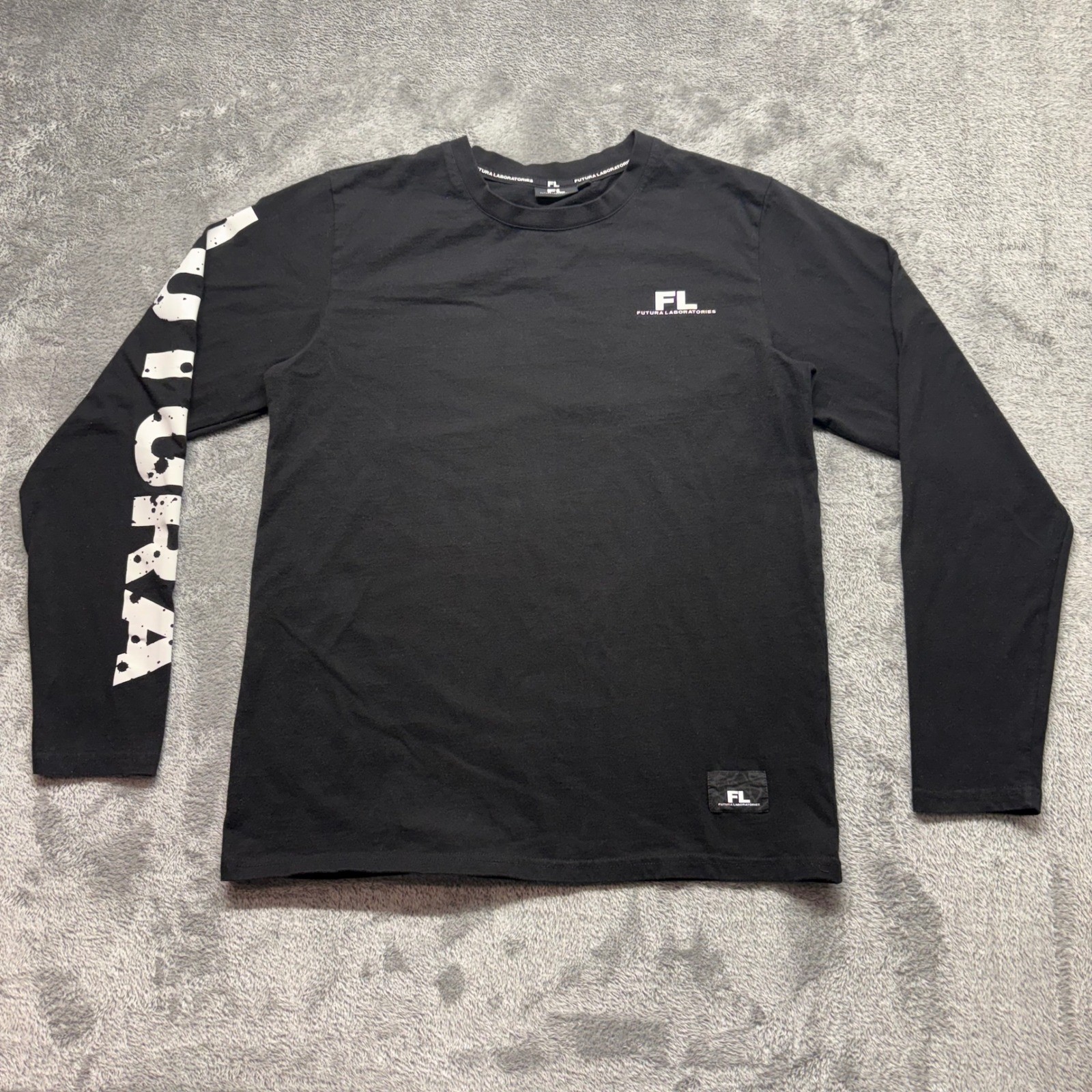 Futura Laboratories Long Sleeve Shirt Mens L Black Good Graphic Logo FL Tee