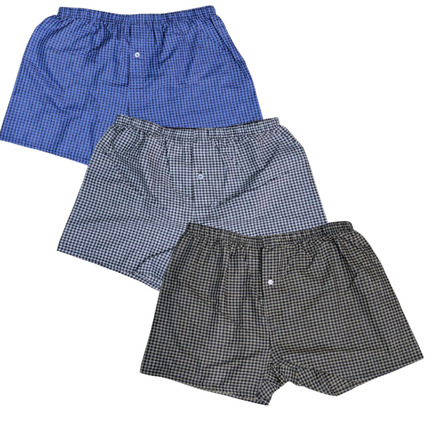 Pack Of 3 Men Woven Boxers Underwear Plaid Cotton Shorts Button-Fly Trunk | S-XL