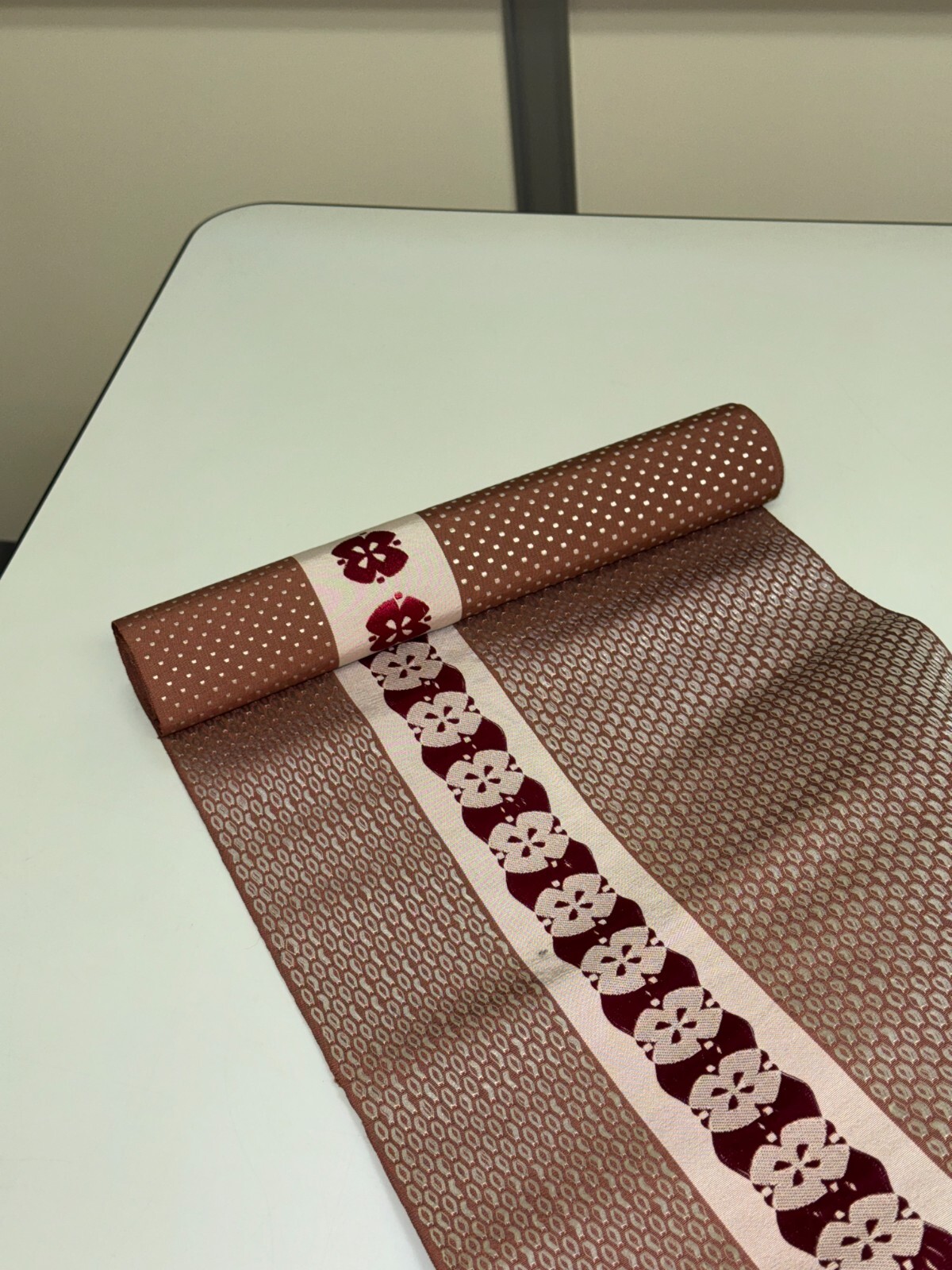 Japanese Vintage Kimono BOLT FABRIC cloth Silk brown Cut Sales 35.4×11.4in