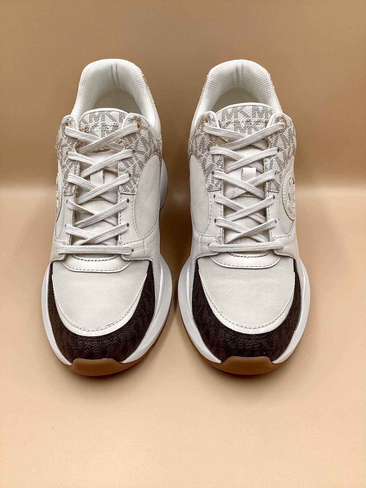 Michael Kors Zuma Ivory & Brown Chunky Sneakers Size 8.5 Excellent Condition!