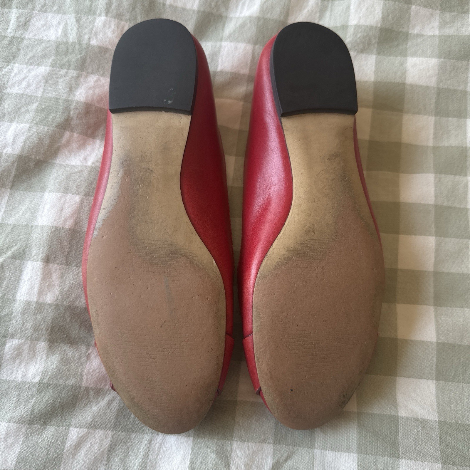 Michael Kors Red Leather Ballet Flats Slip On Buckle Logo Accents Women 7