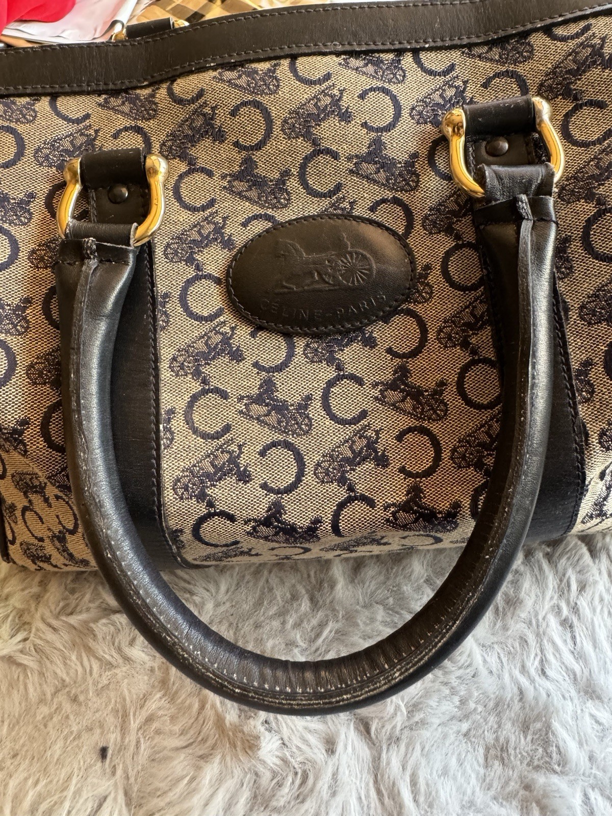 CELINE C Macadam Hand Bag Canvas Navy