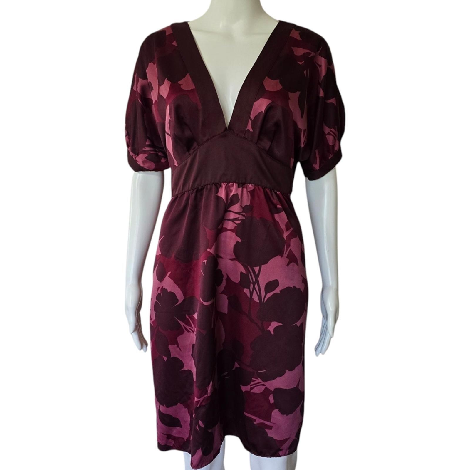 Mossimo Y2K Burgundy & Pink Floral Satin Empire Waist Midi Dress Size Medium