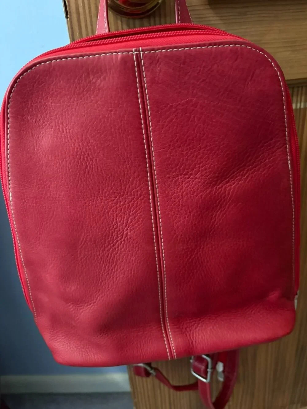 Le Donne Red Full Grain Cow Leather Full-Zip-Around Small Sling Backpack