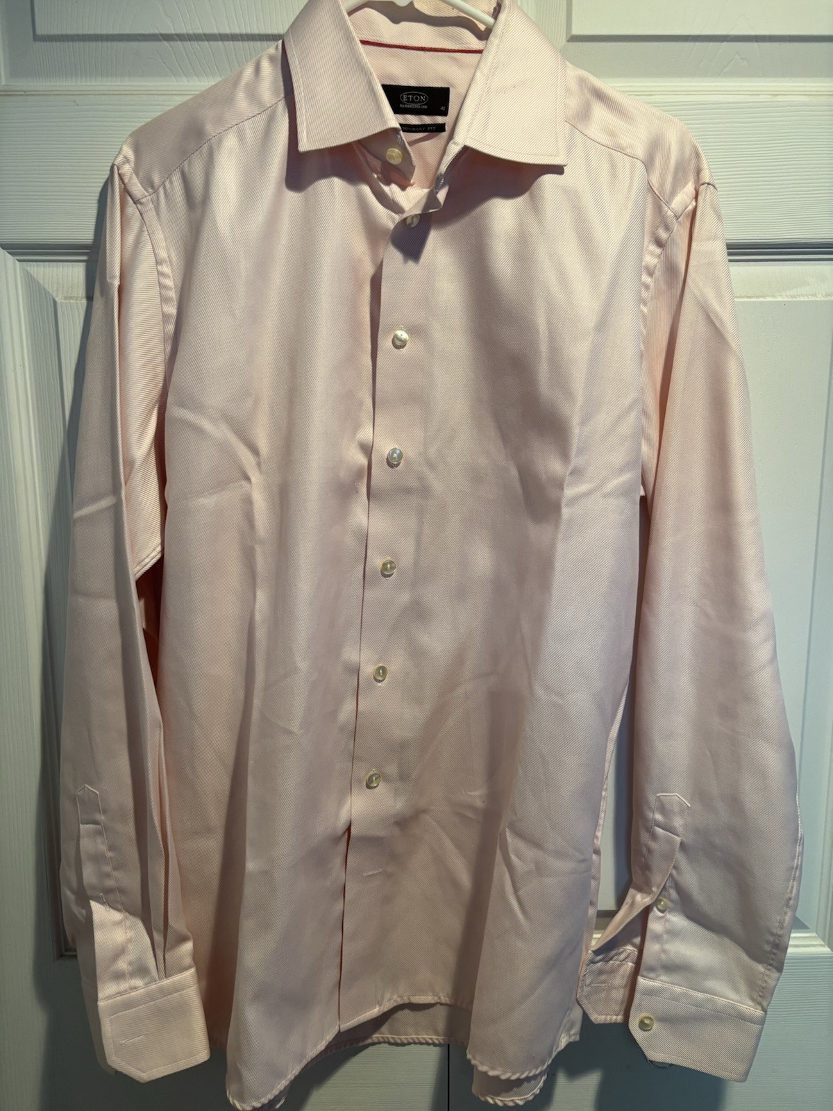 Eton Contemporary Fit Pink Solid Cotton Dress Shirt 16.5 42 Long Sleeve