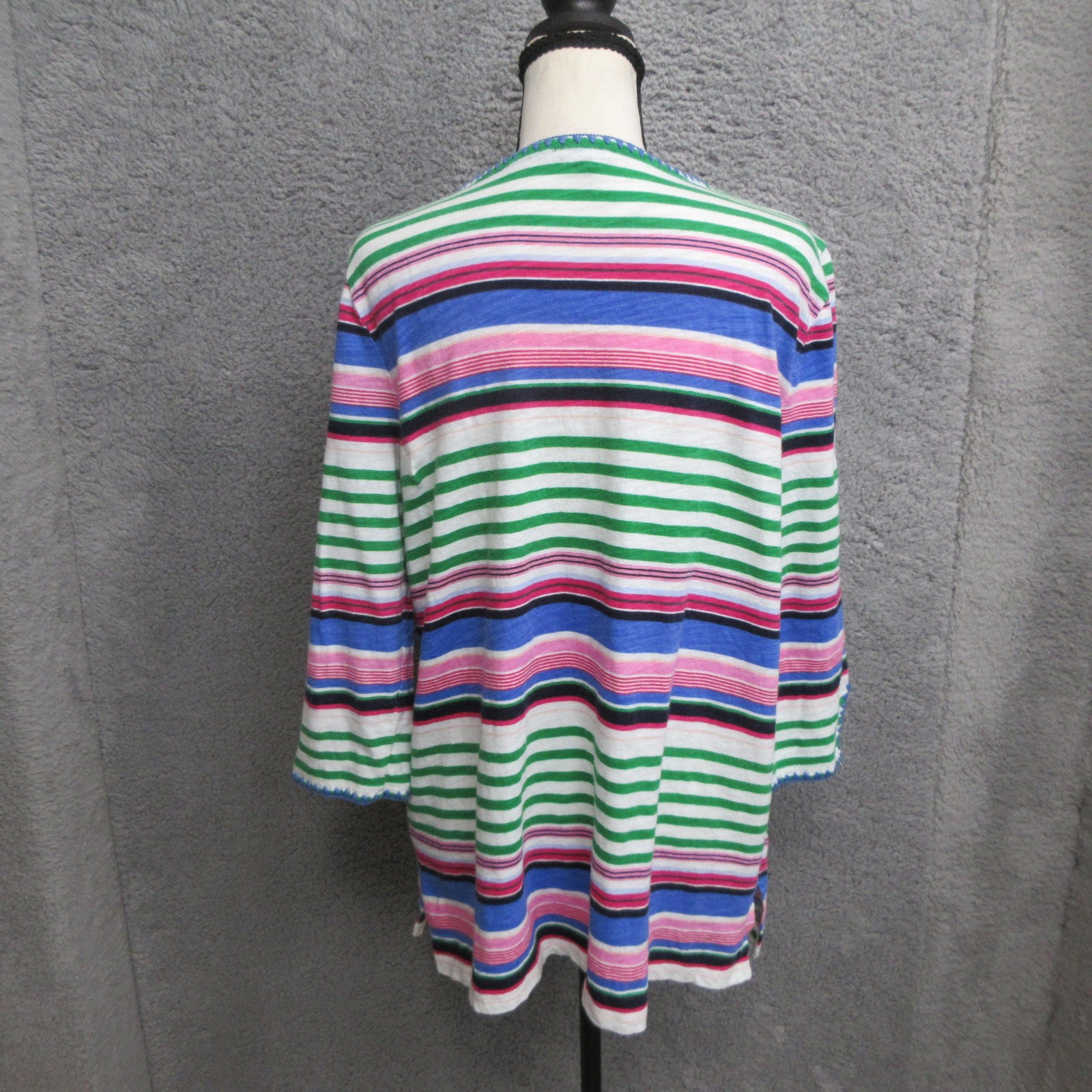 Talbots Linen Blend Tunic Top Women M Blue Green Striped Coastal Nautical Resort