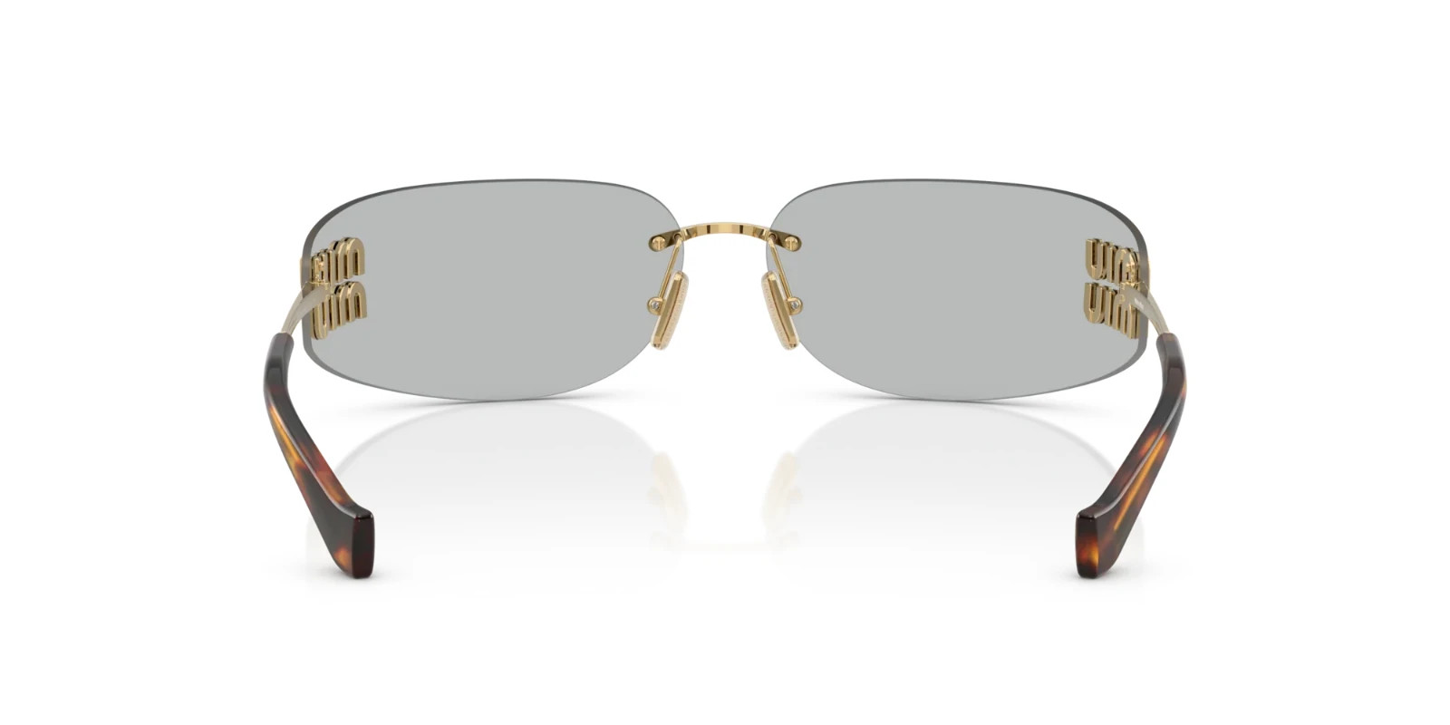 Miu Miu MU A51S Pale Gold Gray Shield Rimless Women Sunglasses