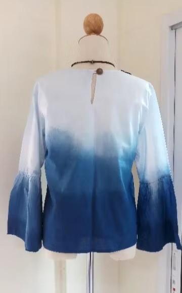 Natural Indigo Muslin Boho Blouse + 2 Handmade Handwoven Cotton Hair Bows Set