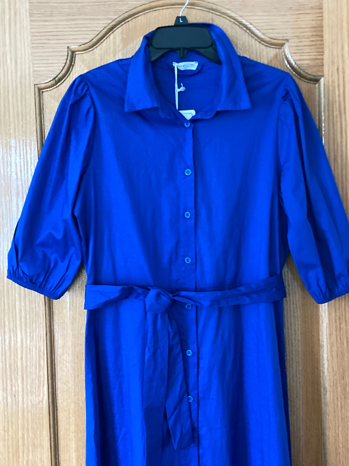 NWT CIVICO 51 Made In Italy Cotton Poplin Button Down Maxi Dress Sz L Blue