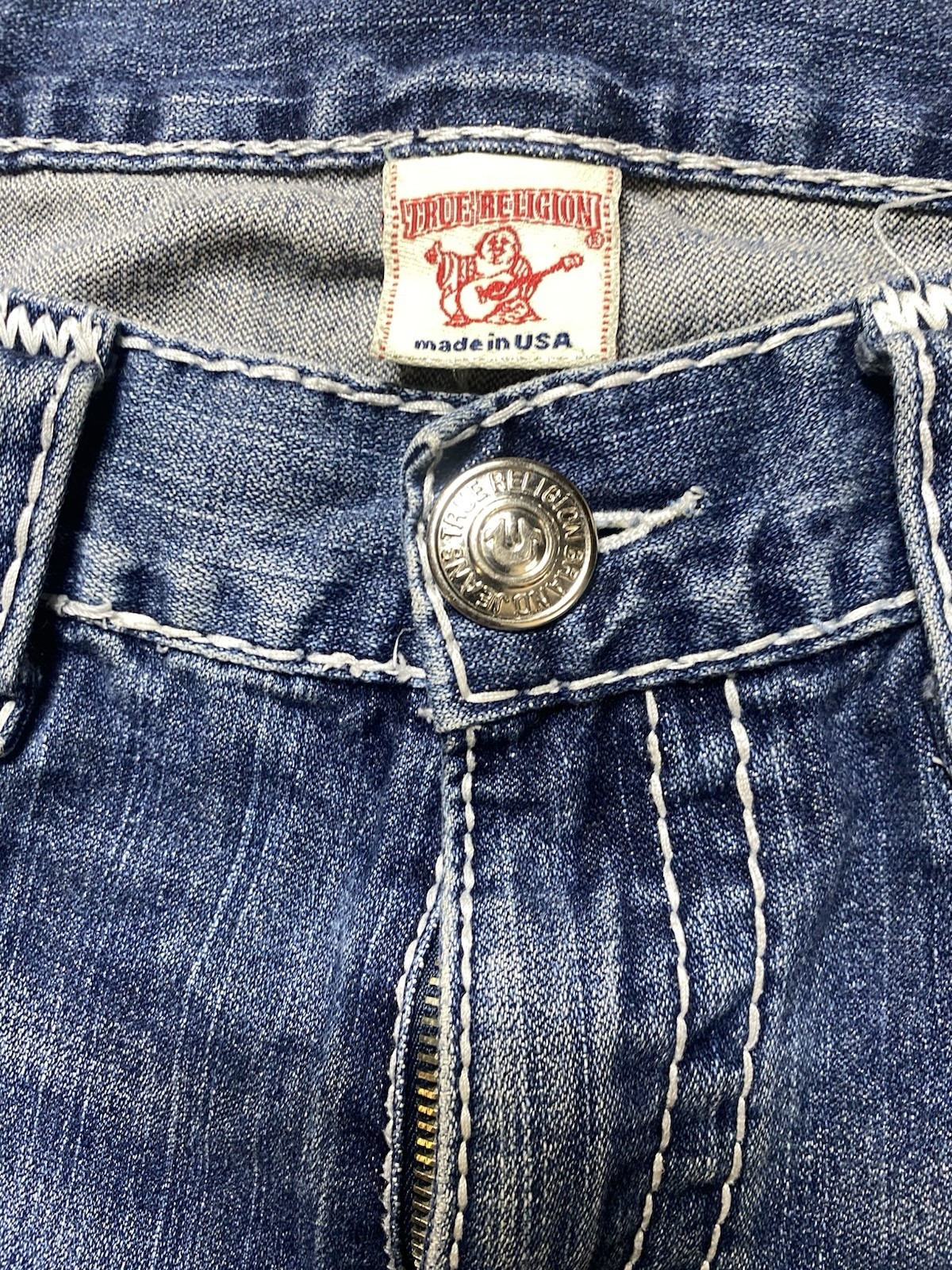VTG True Religion Bobby Super T Jeans 38×26.5 Made in USA Thick White Stitch Y2K