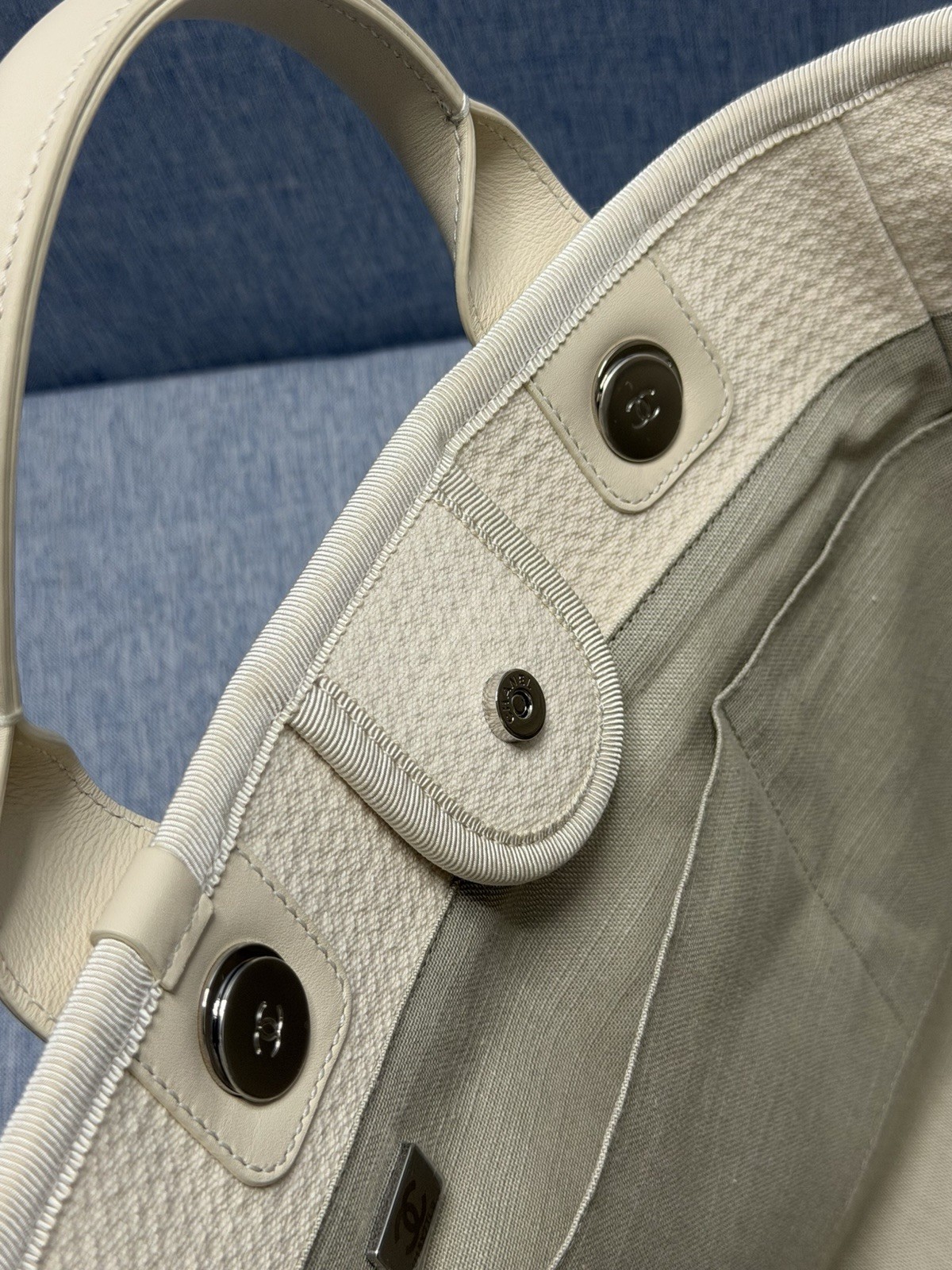 Chanel Deauville MM Tote Bag With Pouch Chain Tweed Material White
