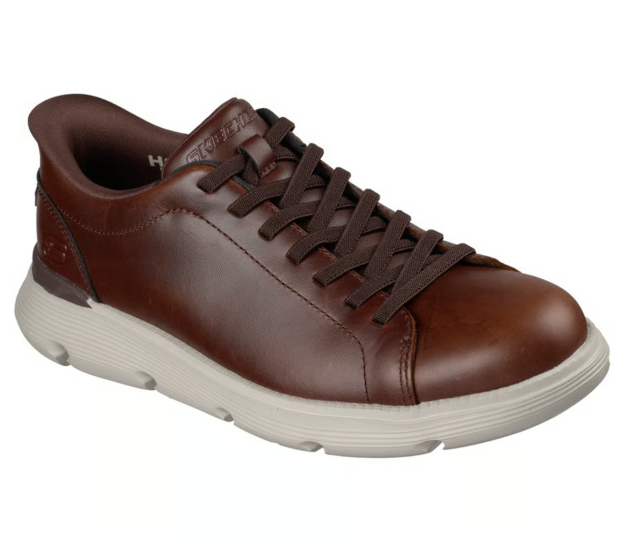 Skechers Shoes Men’s Slip Ins Comfort Brown Memory Foam Leather Hand Free 205694