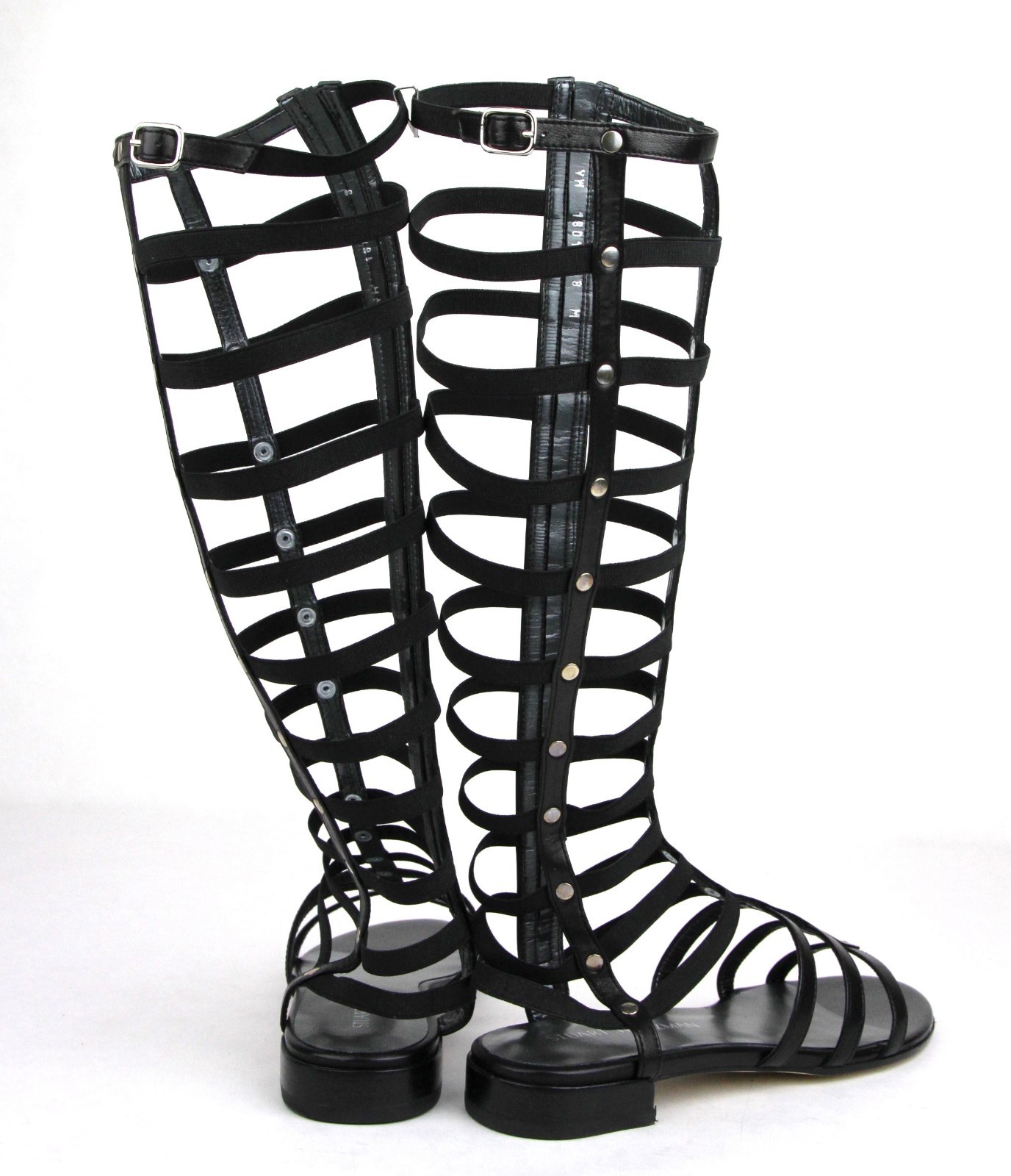 $525 New Stuart Weitzman Black Nappa Leather Elastic Stretch Gladiator Boots