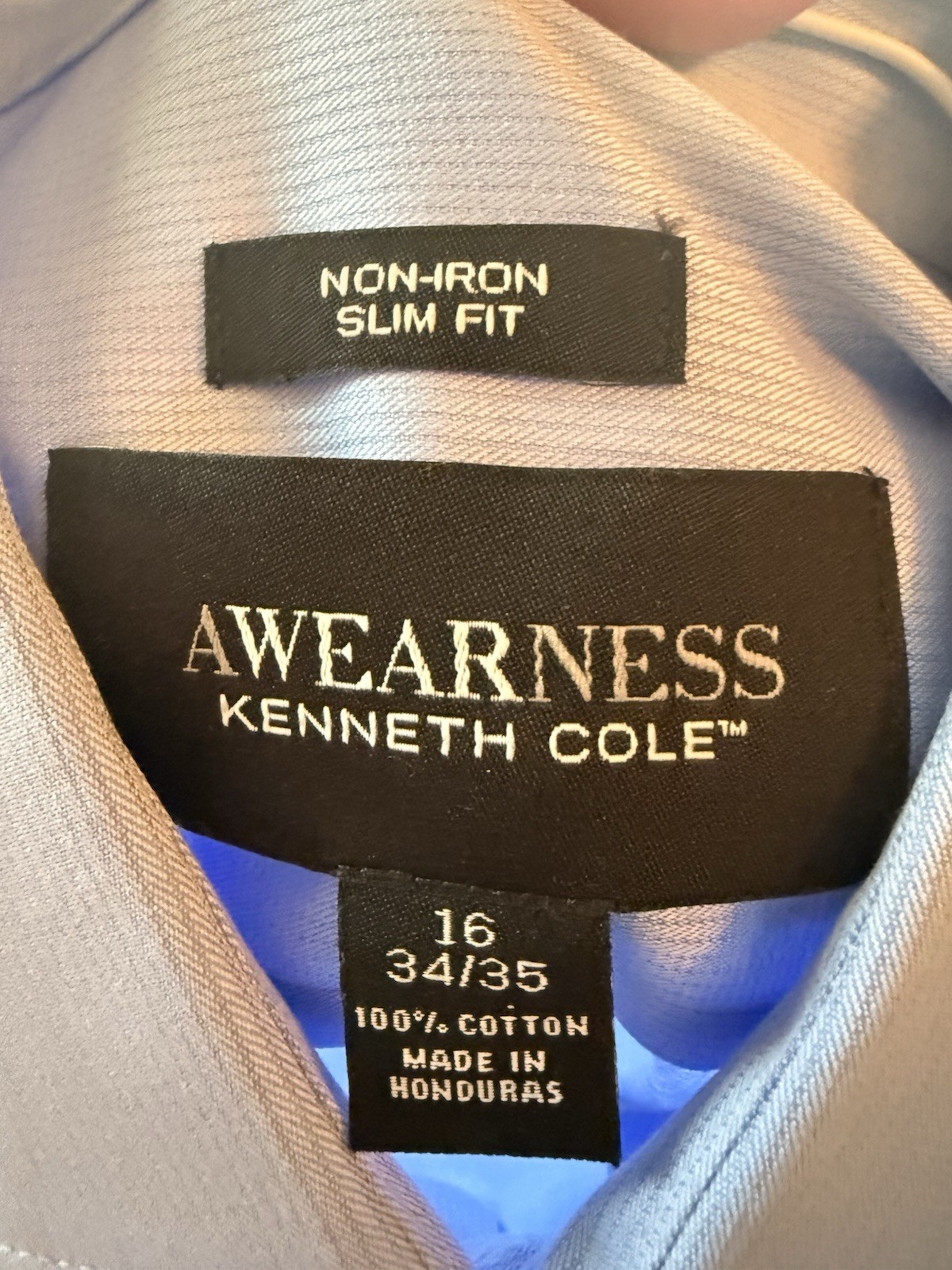 Kenneth Cole Awareness Men’s Dress Shirt 16 34/35 Blue Non Iron Slim Fit
