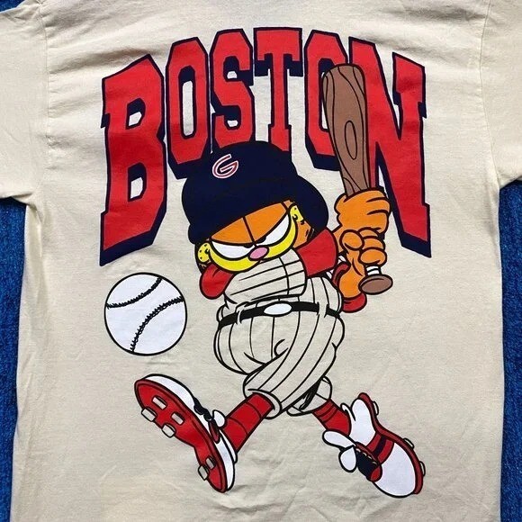 Garfield Boston Red Sox Slugger Nickelodeon Cartoon Tee M