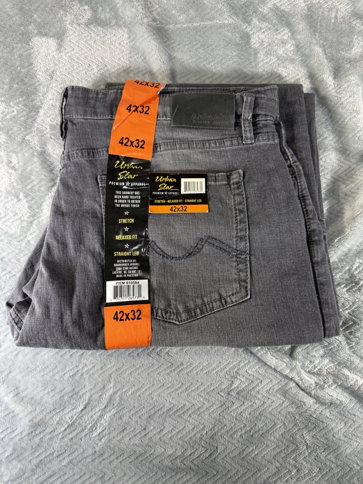 Urban Star Men’s Gray Relaxed Fit Straight Leg Stretch Denim Jeans 5-Pocket