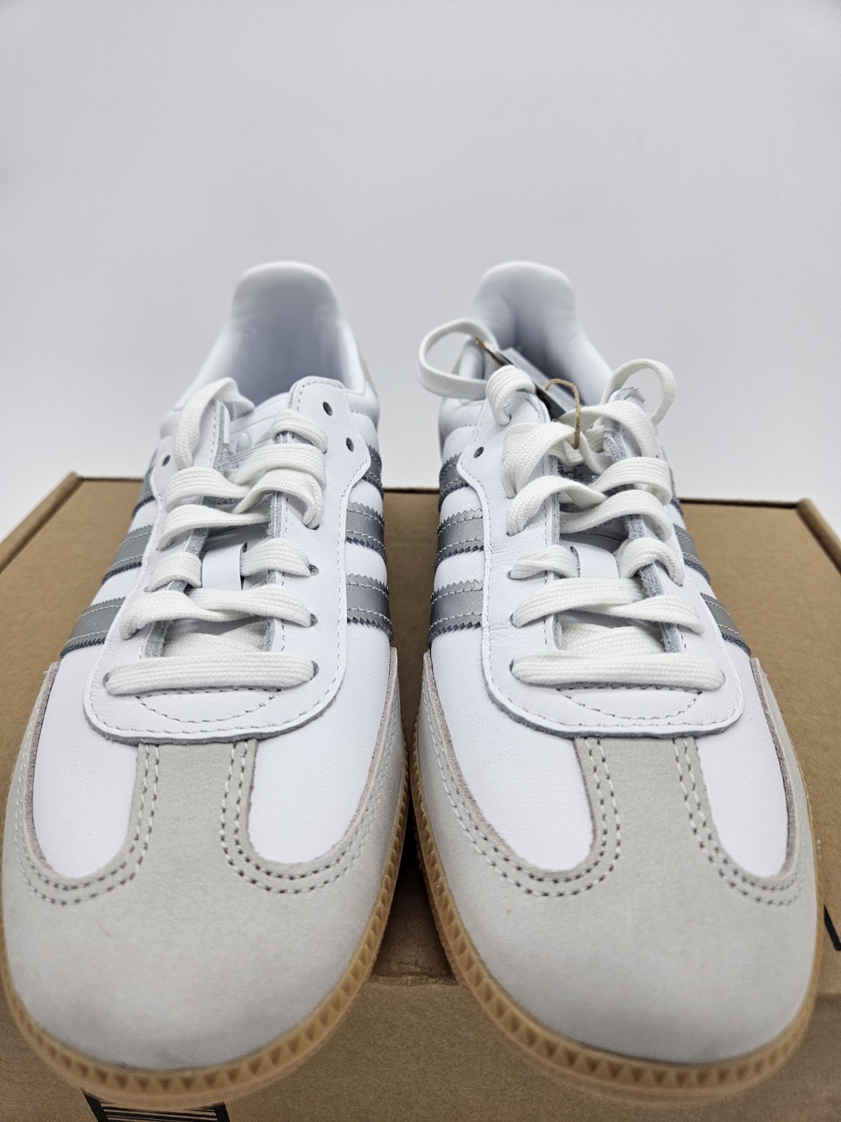 Size 8.5 – Adidas Samba OG White Silver Metallic Grey W