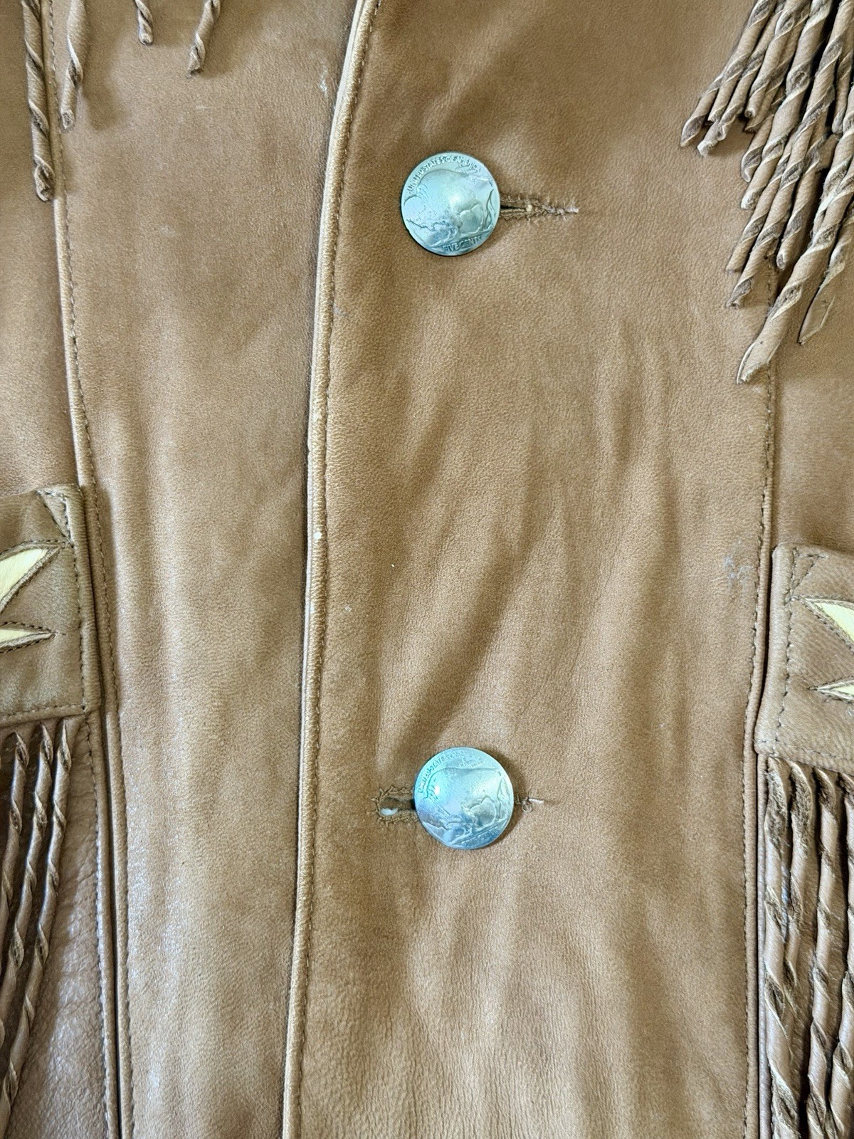 Vintage Continental Leather Fashions Western Fringe Jacket USA Buffalo Nickel