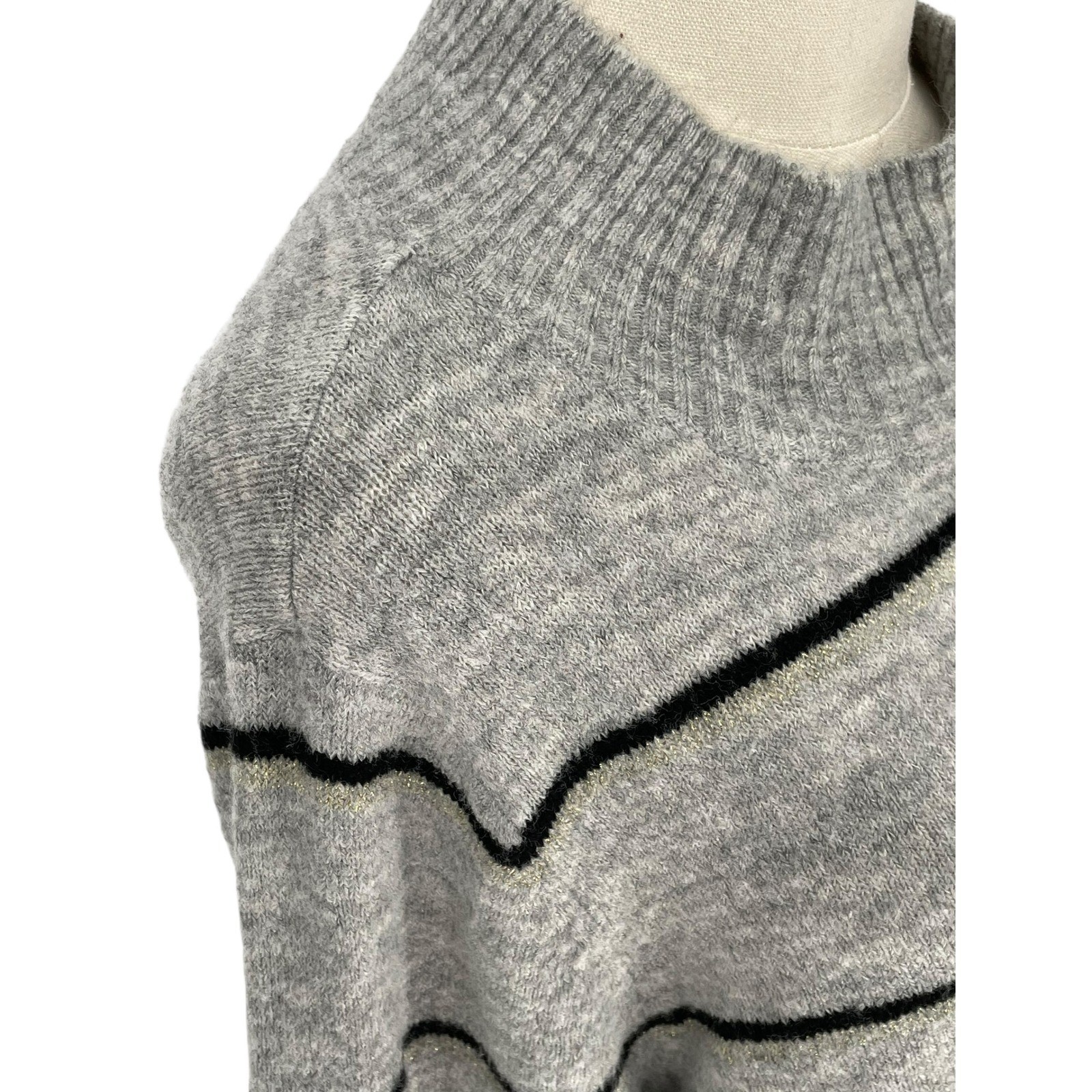 Old Navy Gray Black Striped Mock Neck Sweater Pullover Long Sleeve Size L
