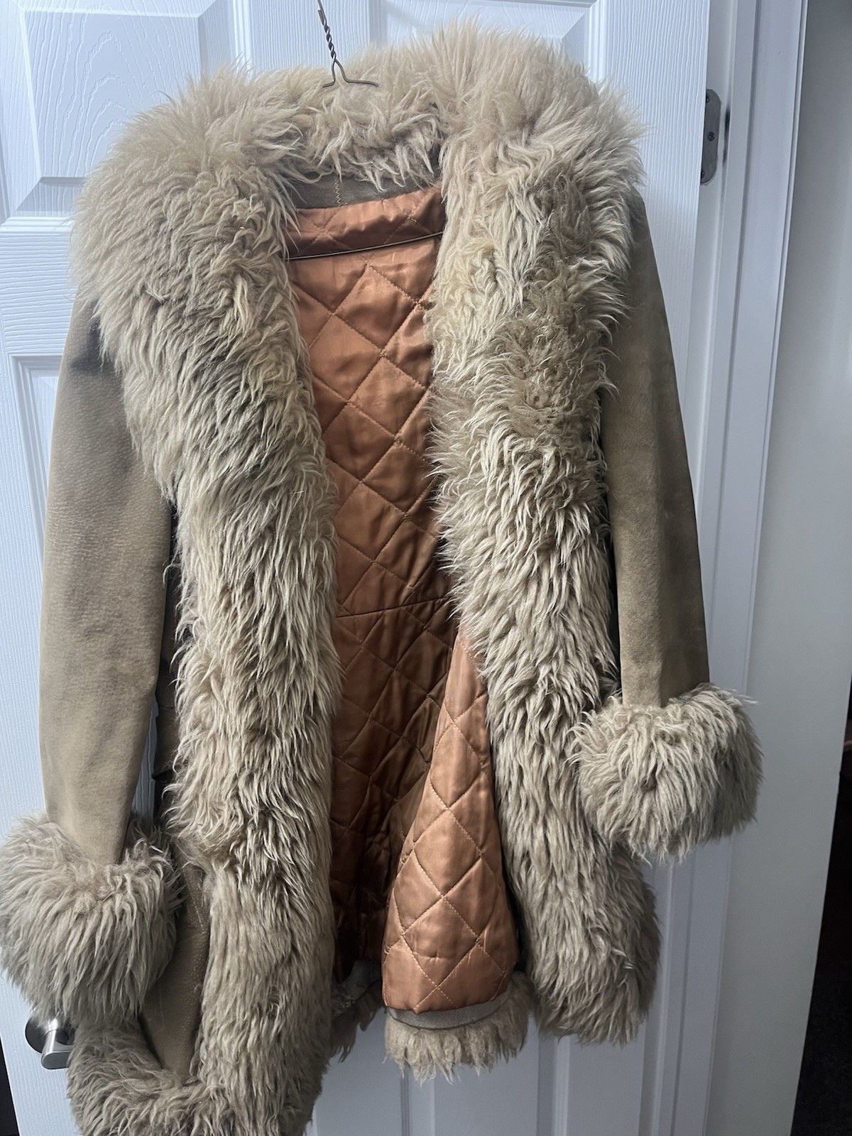 Vtg 70s Penny Lane Afghan Coat Suede Leather Fur Jacket Boho Western Geometric