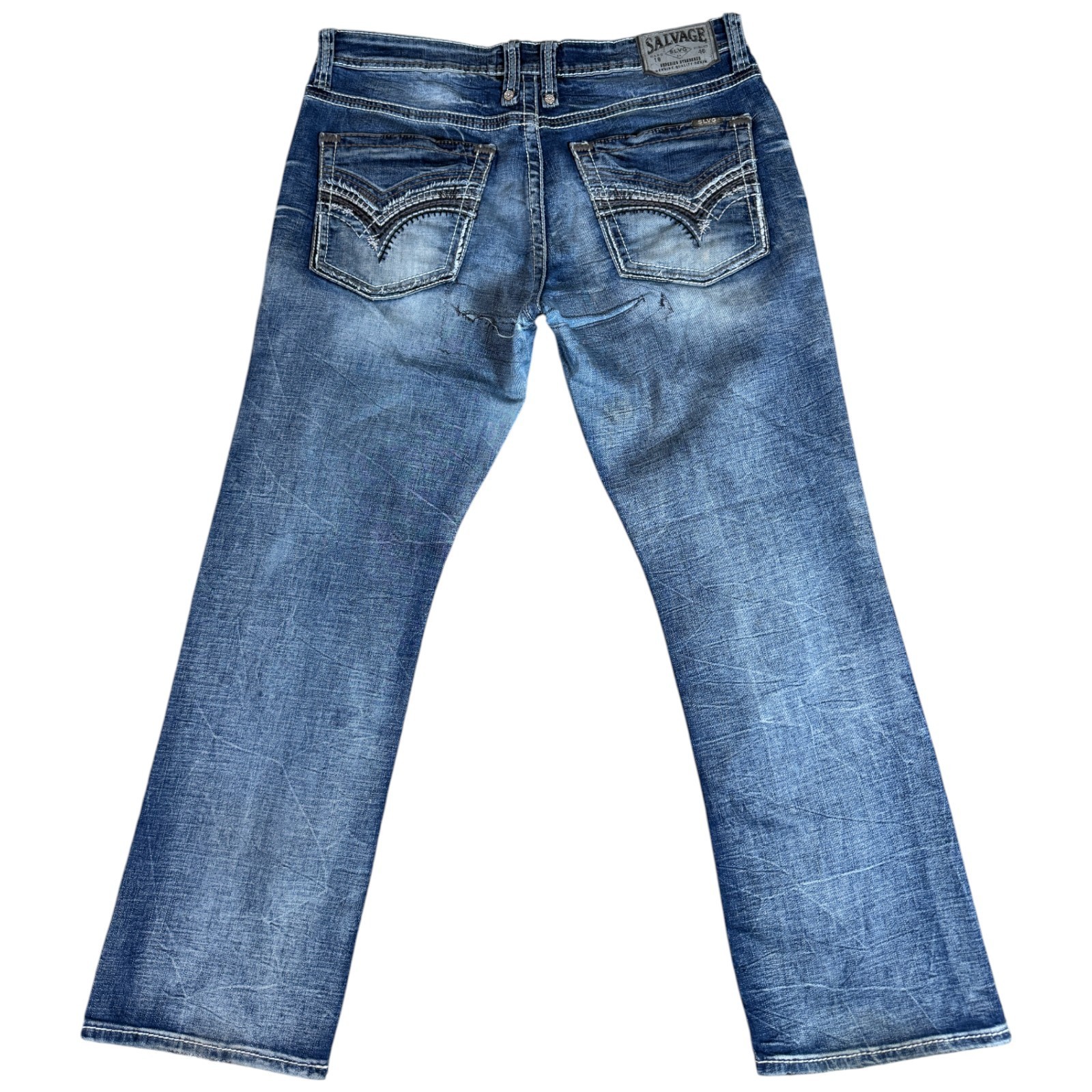 BKE Buckle Salvage Mayhem Bootcut Jeans Mens 34 (36×32) Blue Denim Regular Fit