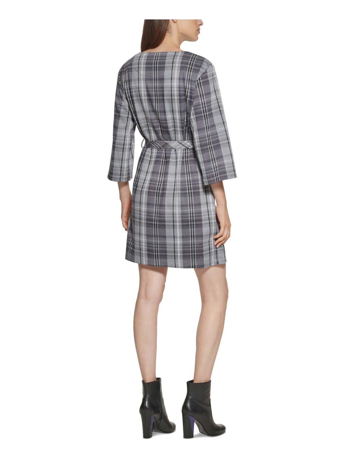 CALVIN KLEIN Womens Gray 3/4 Sleeve Short Wear To Work Shift Dress 12