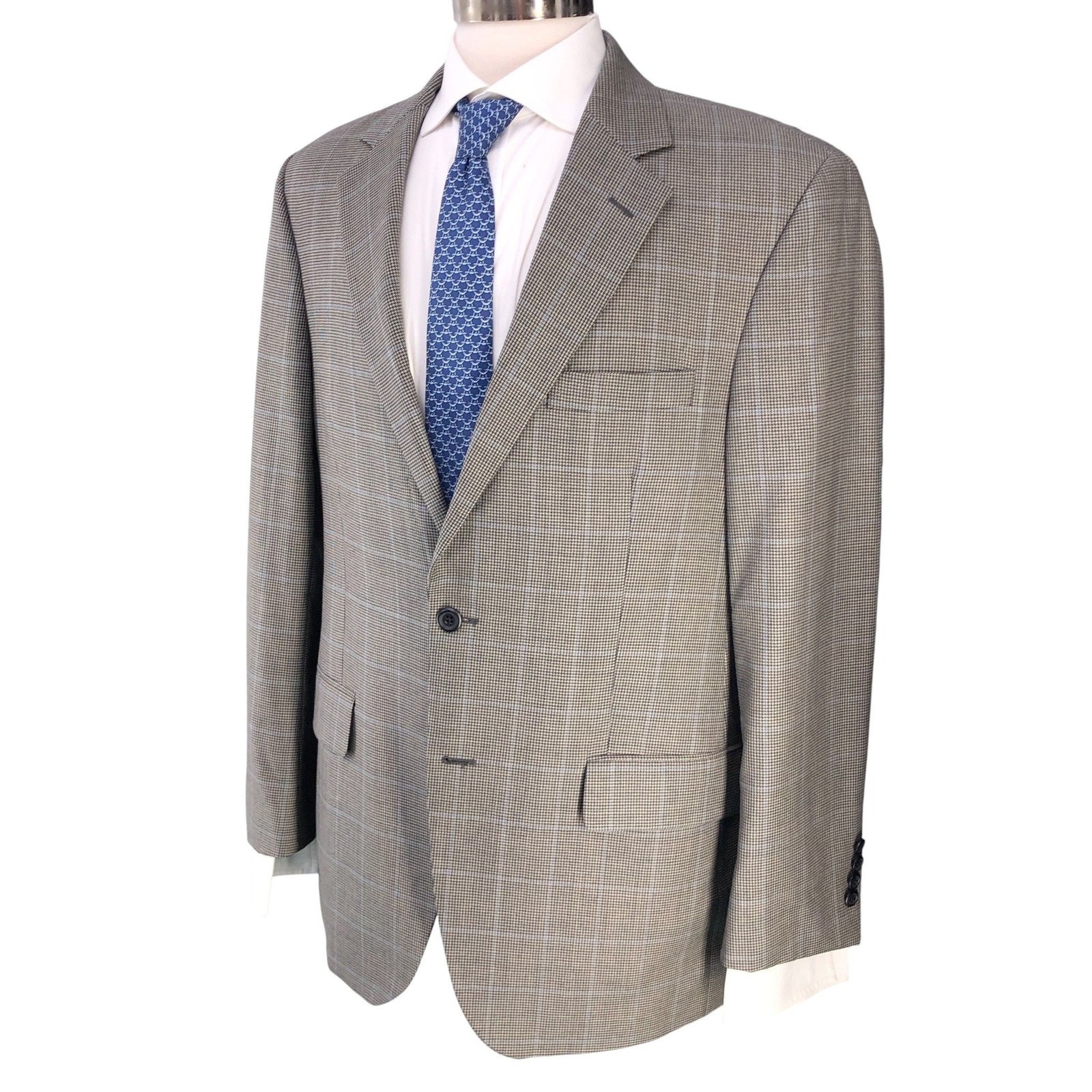 John W. Nordstrom Sport Coat Mens 42R Gray Windowpane Wool Super 120s