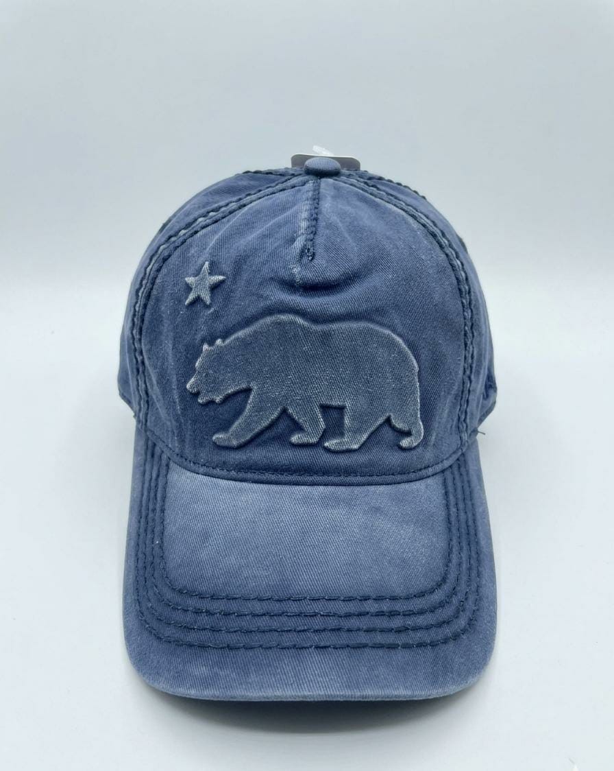 California Bear Embrodery Baseball Cap Washed Cotton Adjustable Unisex Adult Hat