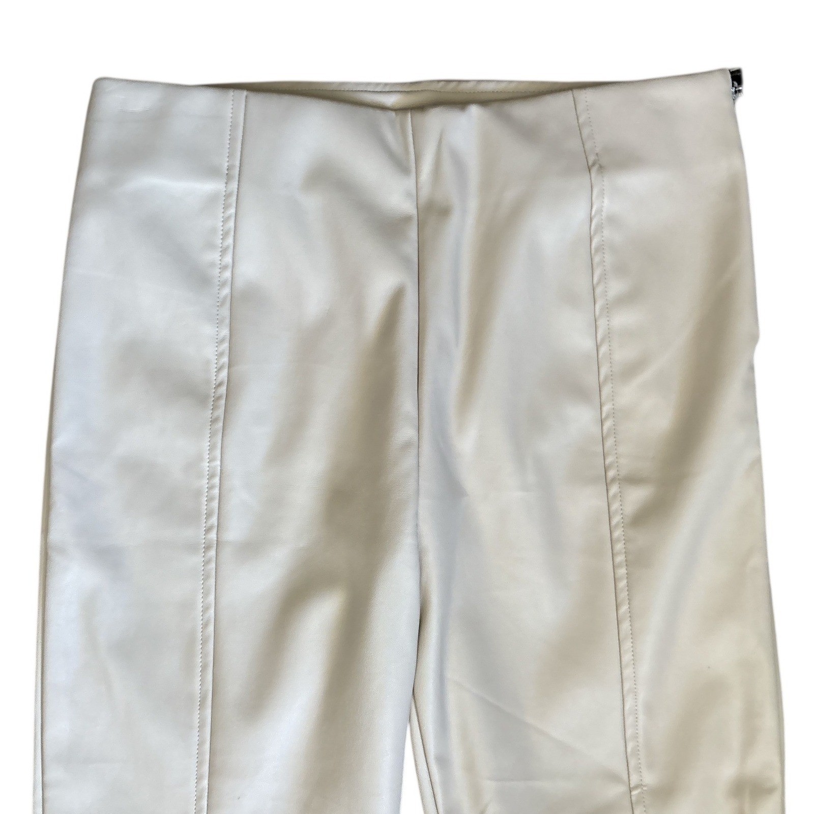 The Couture Club Leather Look High Rise Side Zip Leggings in Bone, Small, Chic