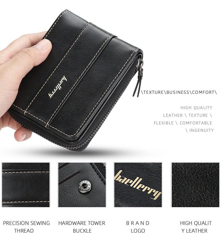 Baellerry Men’s PU Leather Zipper Wallet Multi Card Holder Purse With Coin Bags