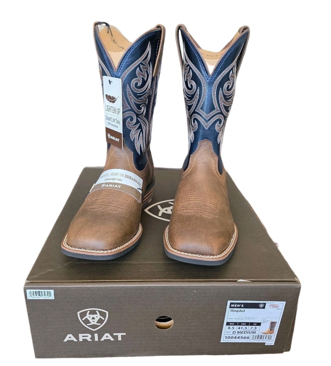 New Men’s ARIAT SLINGSHOT Brow/Blue Leather 8.5 D Western Cowboy Boots 10044566