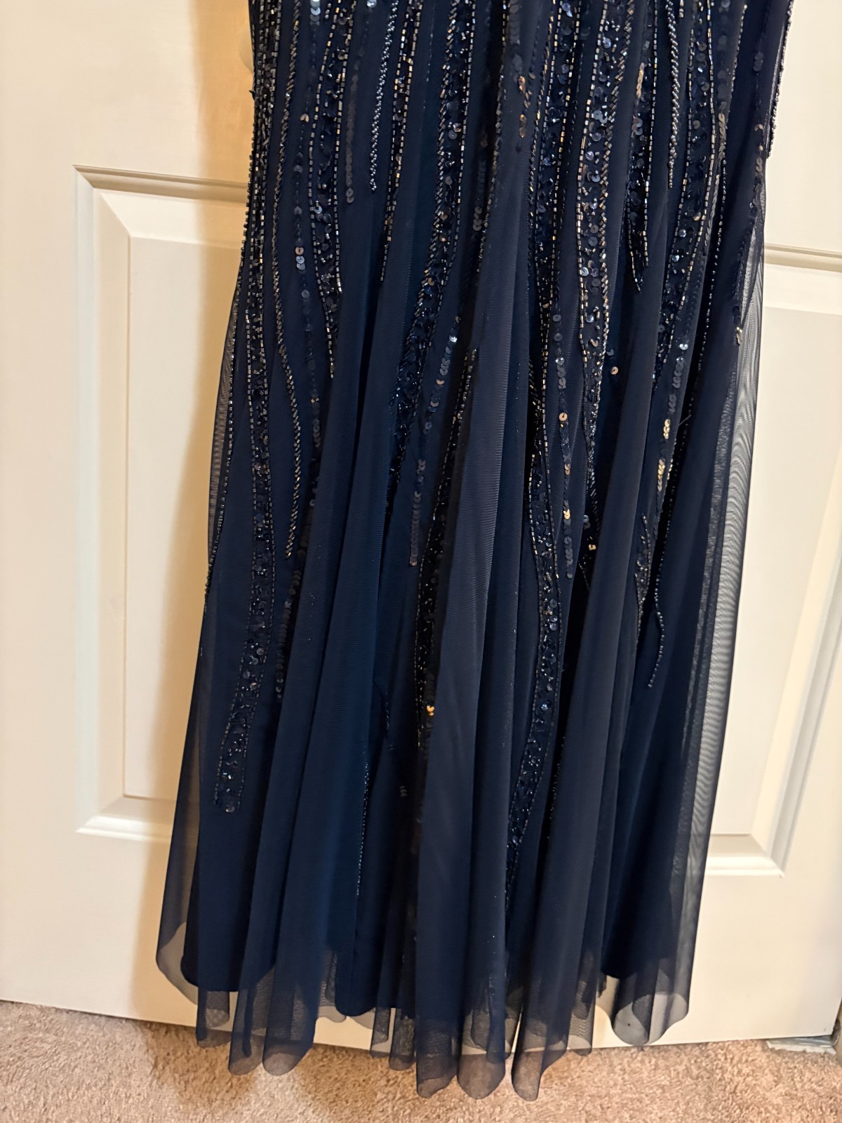 Adrianna Papell Beaded Navy Gown Sz 14 Mother of Bride Elegant Wedding Dress